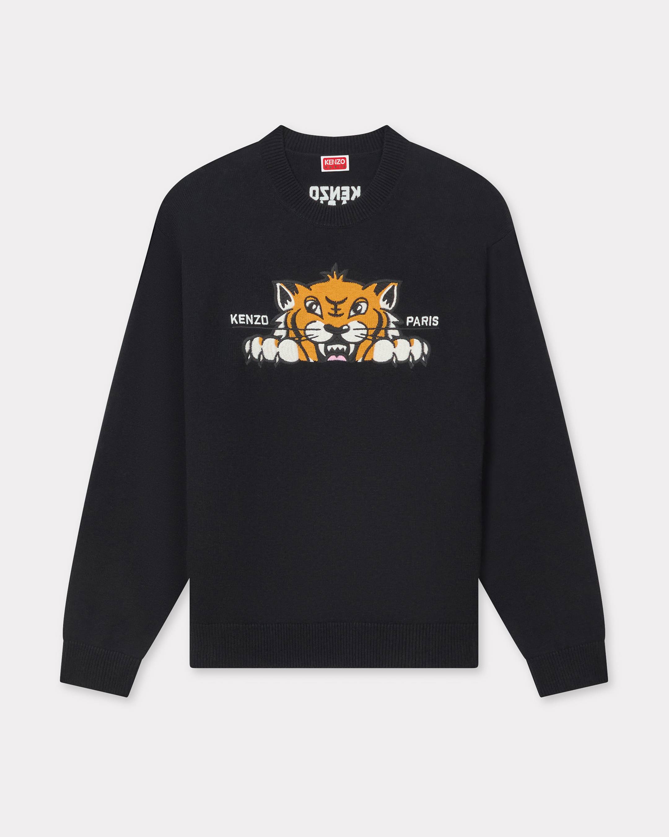 KENZO ' Happy Tiger' Embroidered Sweater And Merino Wool, Man, Black, Size L,