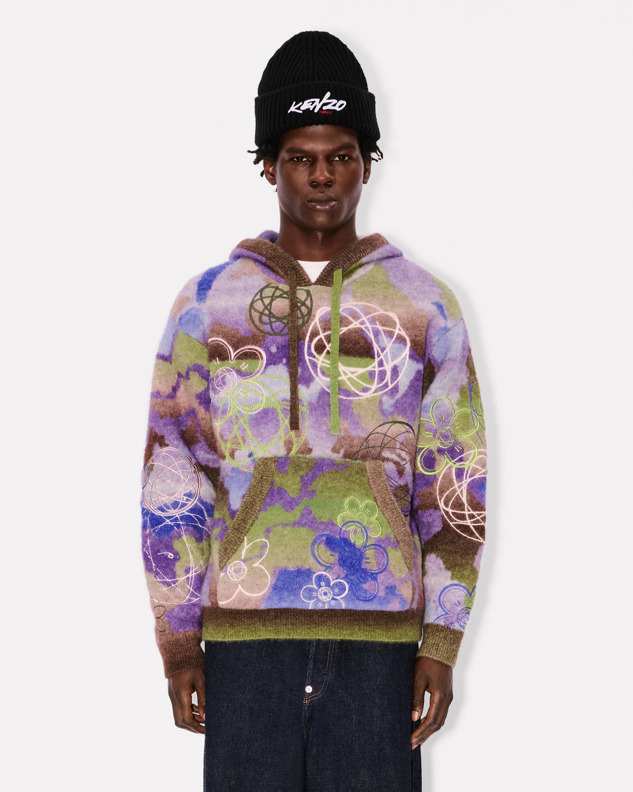 'Kenzo x Futura 2000' knitted hoodie in mixed wool