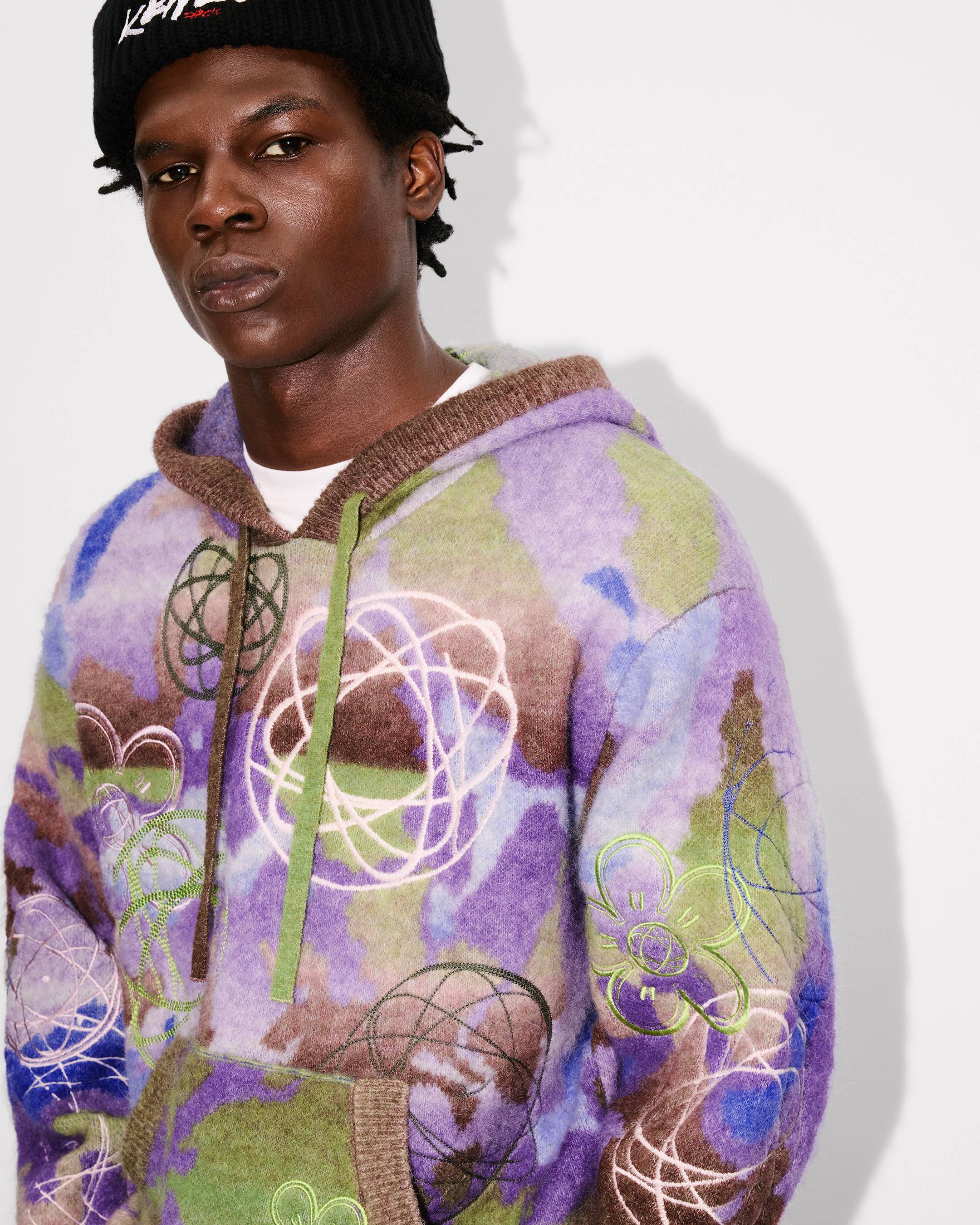 'Kenzo x Futura 2000' knitted hoodie in mixed wool