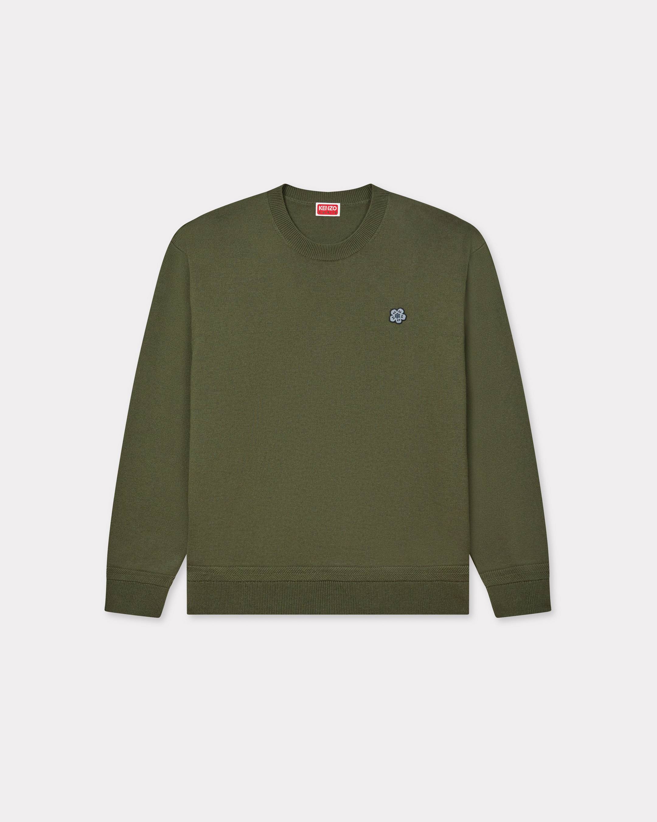 KENZO 'Boke Flower' Embroidered Sweater In Merino Wool, Man, Khaki, Size Xl, Wool
