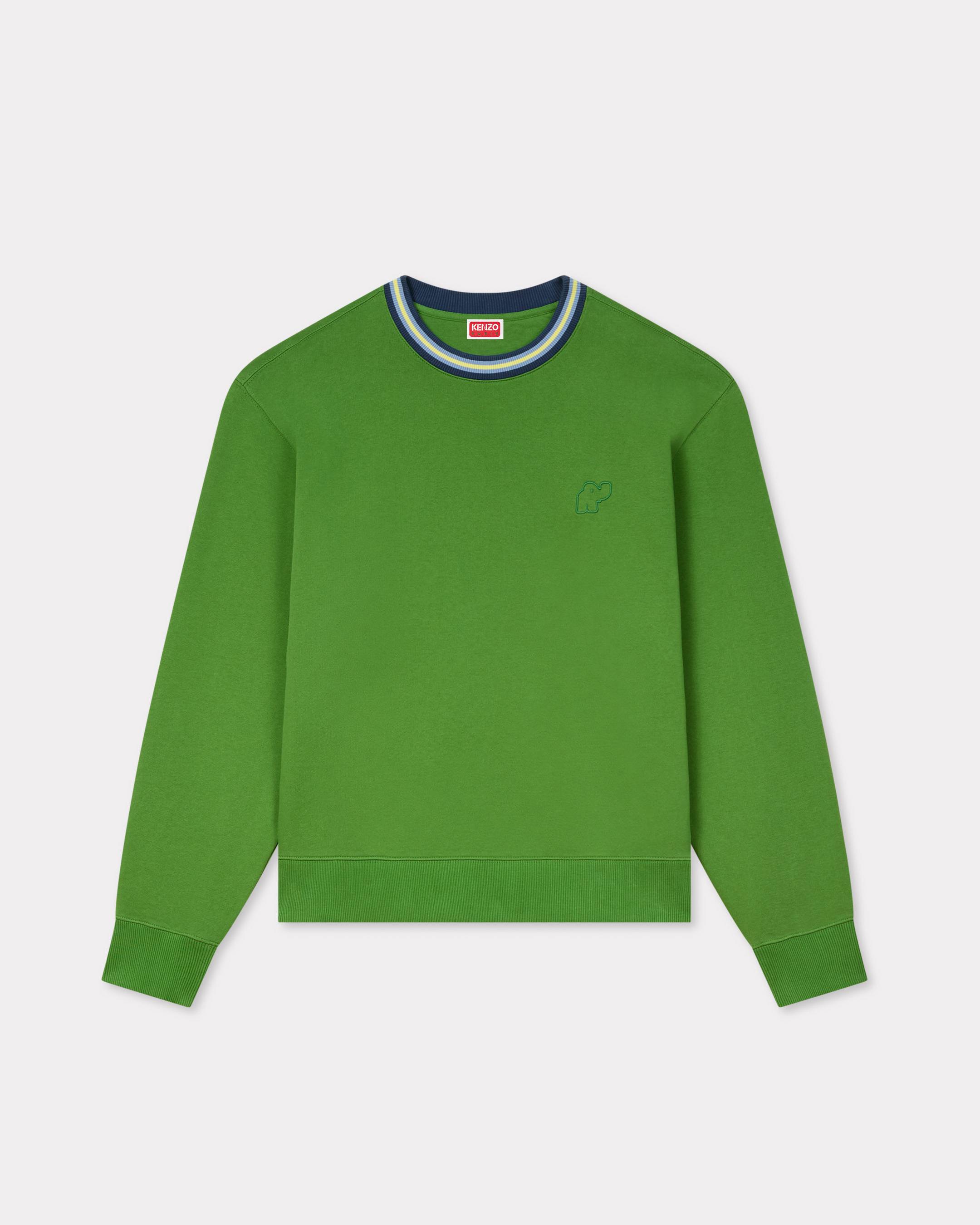 KENZO ' Elephant Logo' Embroidered Sweatshirt , Man, Green, Size Xxl, Cotton