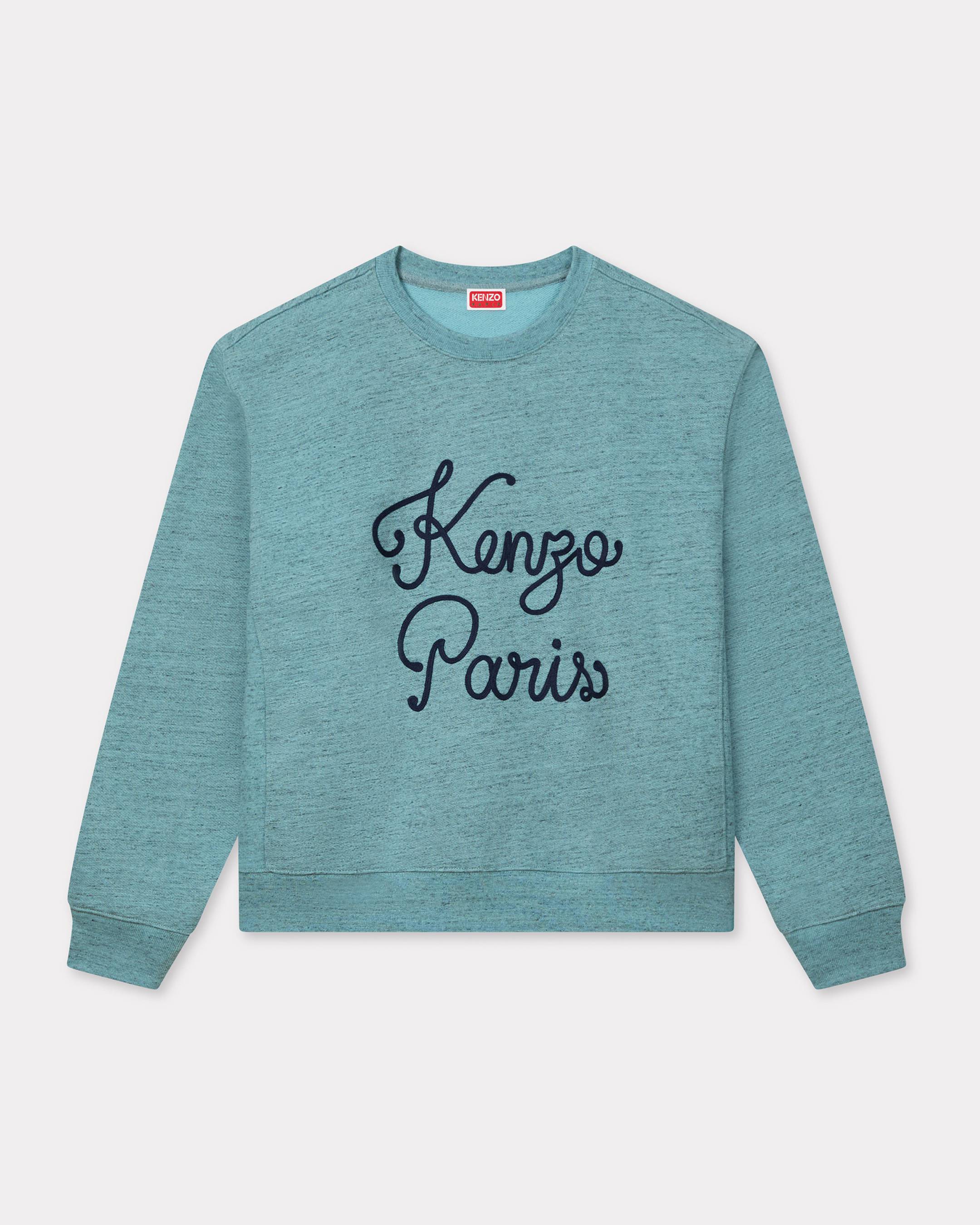 KENZO ' Paris Chainstitch' Embroidered Sweatshirt , Man, Turquoise, Size L, Cotton