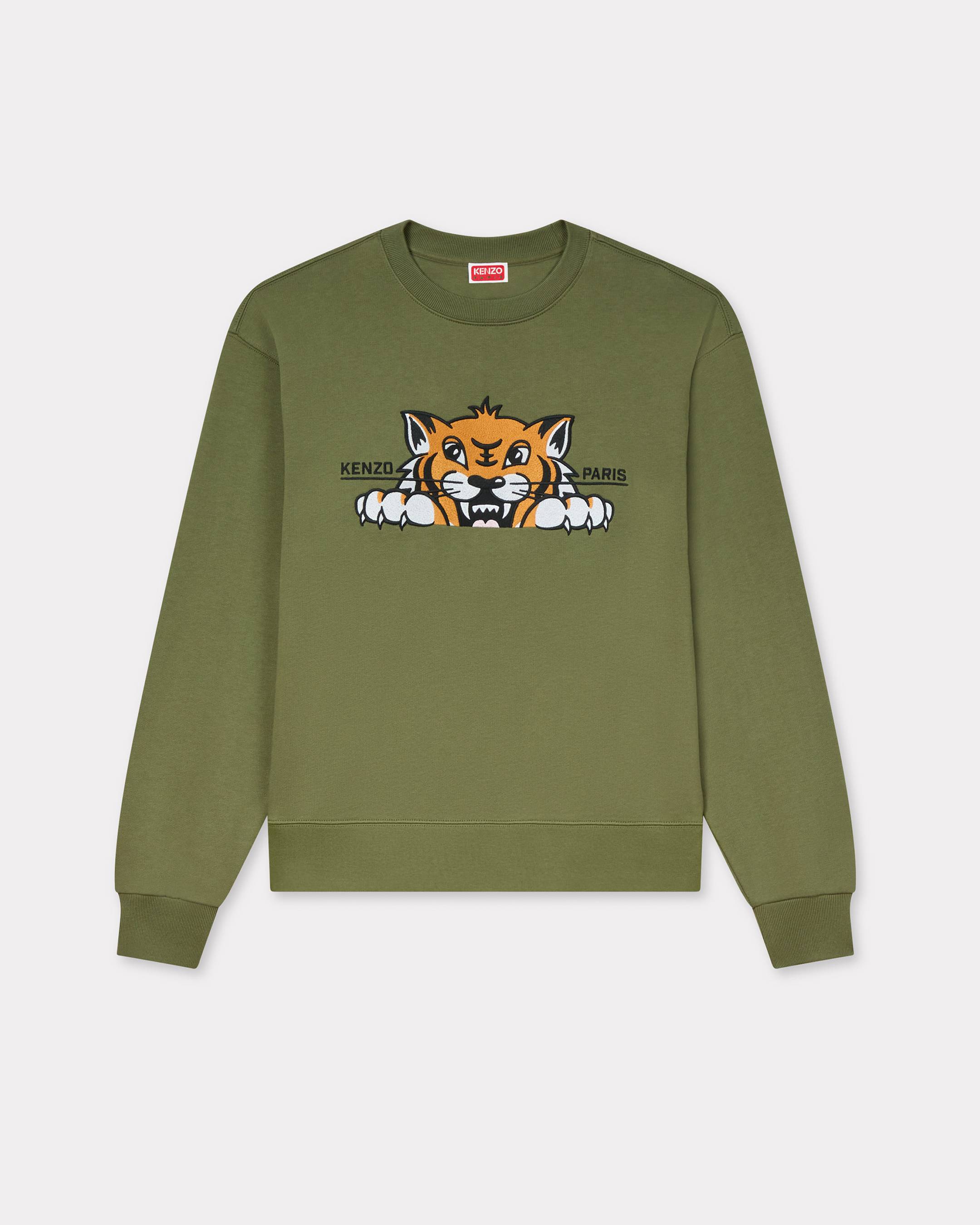 KENZO ' Happy Tiger' Embroidered Sweatshirt , Man, Khaki, Size S, Cotton