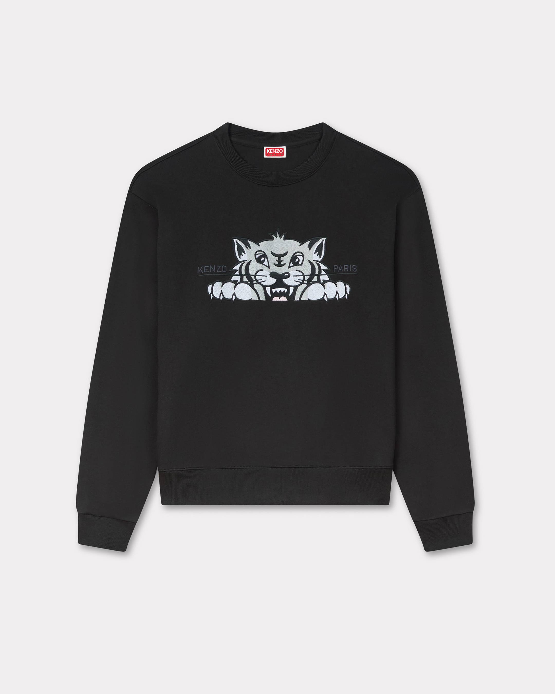 KENZO ' Happy Tiger' Embroidered Sweatshirt , Man, Black, Size Xl, Cotton