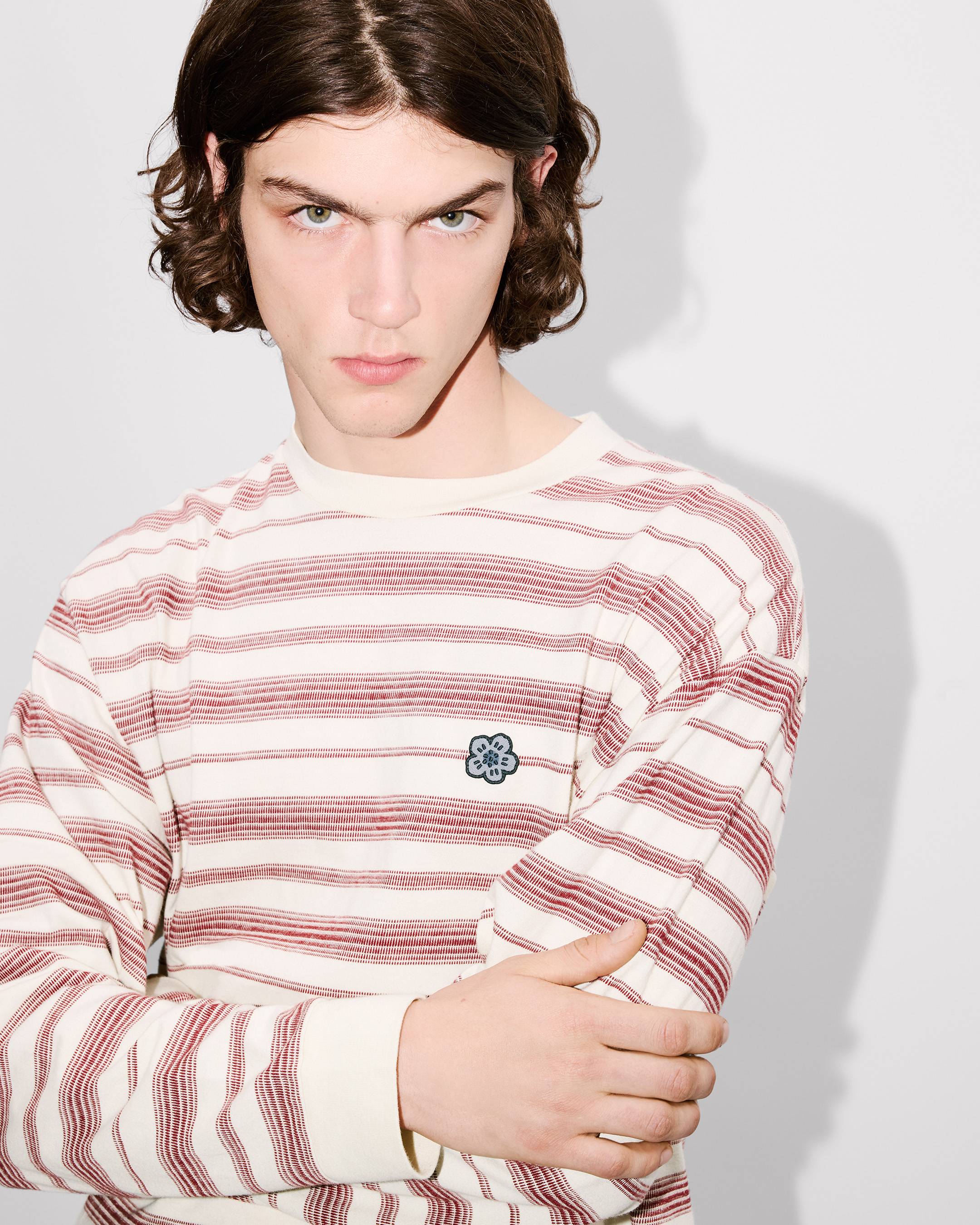 'Boke Flower' striped embroidered T-shirt in cotton