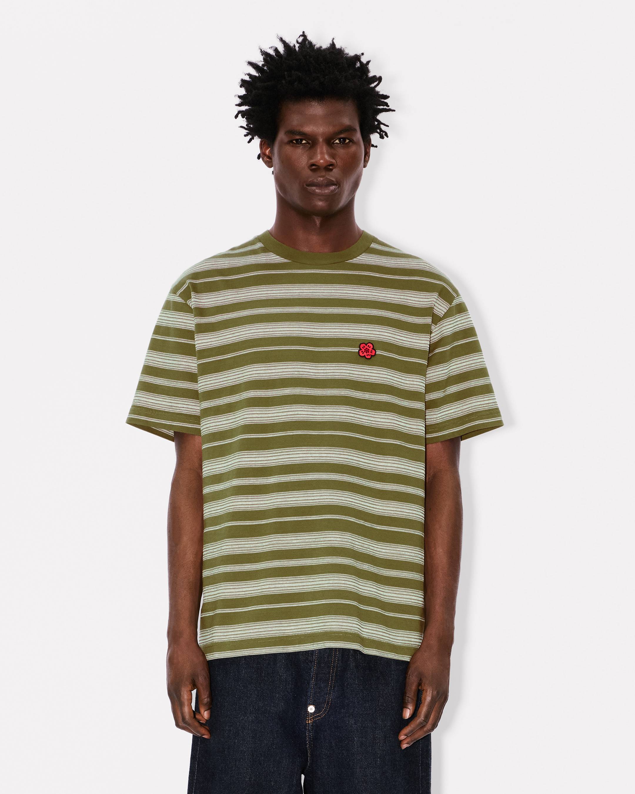 T-shirt rayé brodé 'Boke Flower' en coton