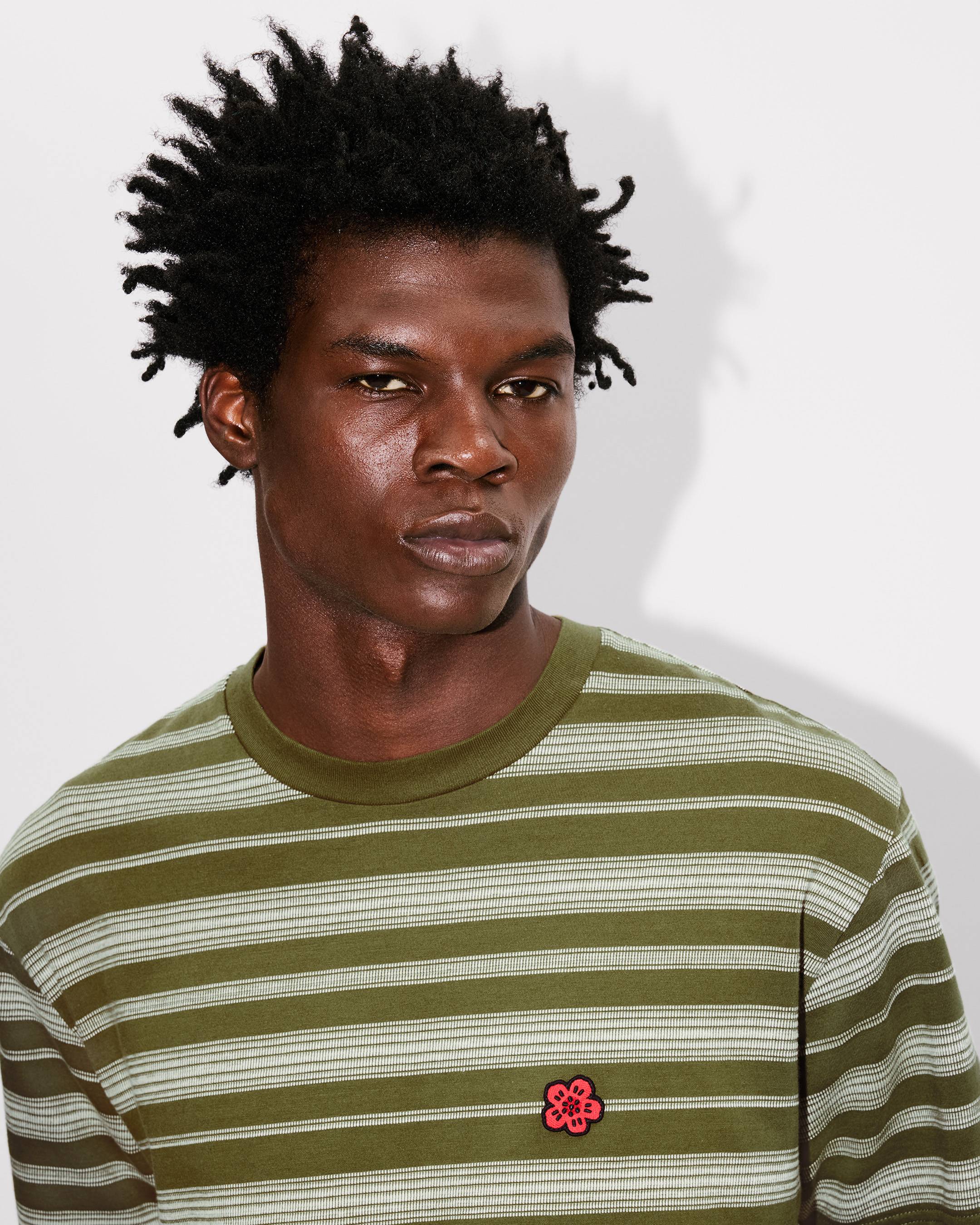 T-shirt rayé brodé 'Boke Flower' en coton