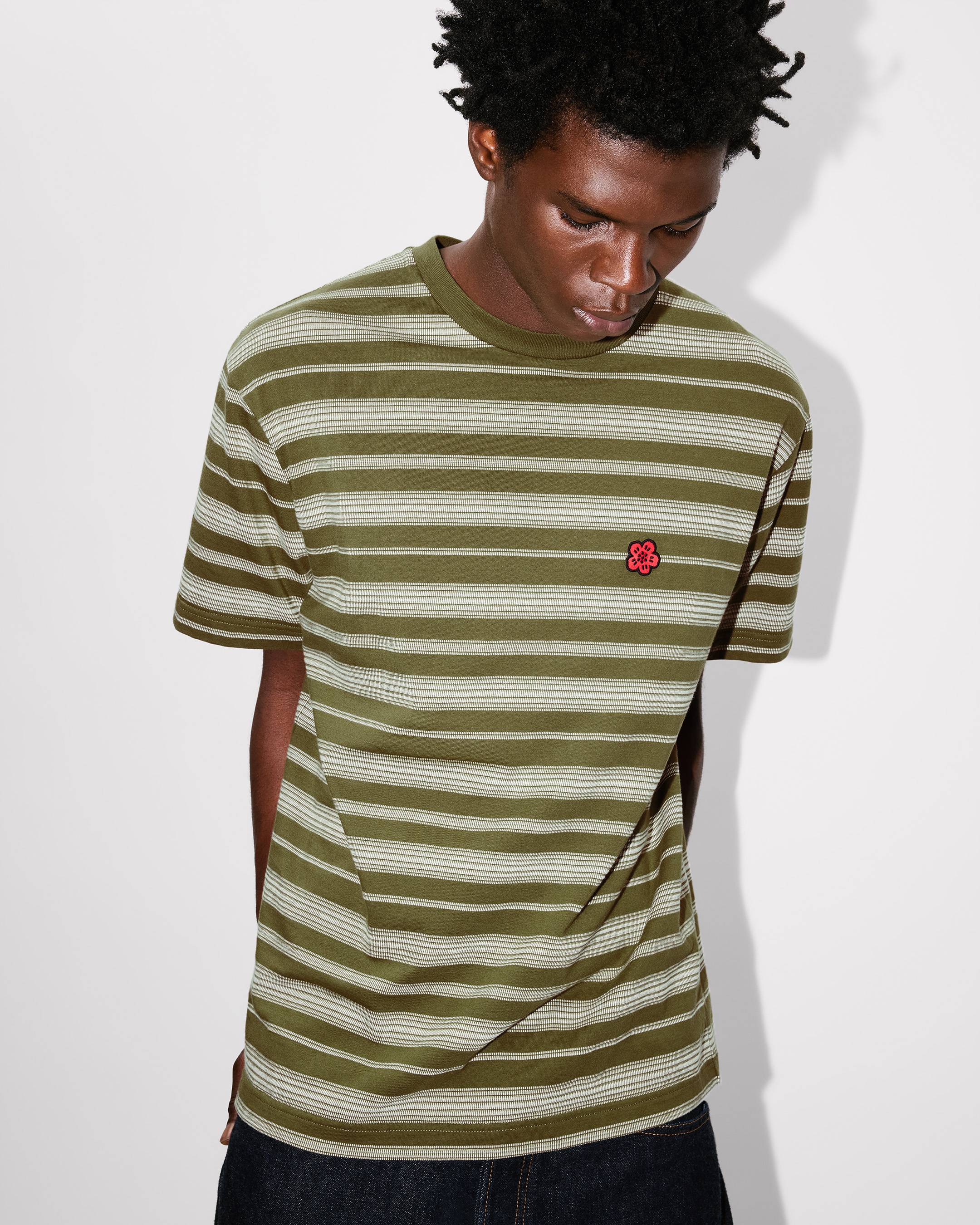 Boke Flower' striped embroidered T-shirt cotton