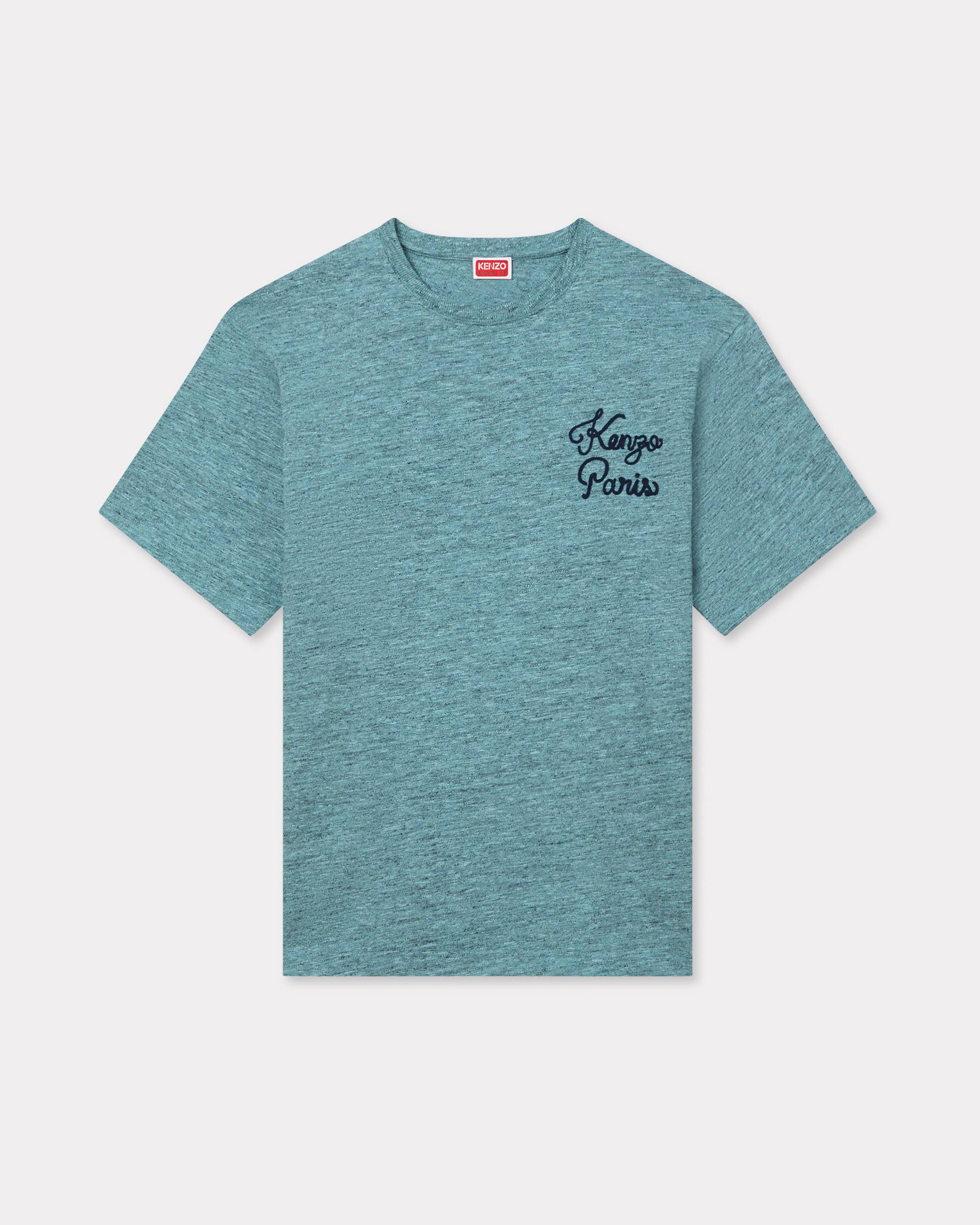 KENZO 'Kenzo Paris Chainstitch' Embroidered T-shirt In Cotton Turquoise- Mens - Size M