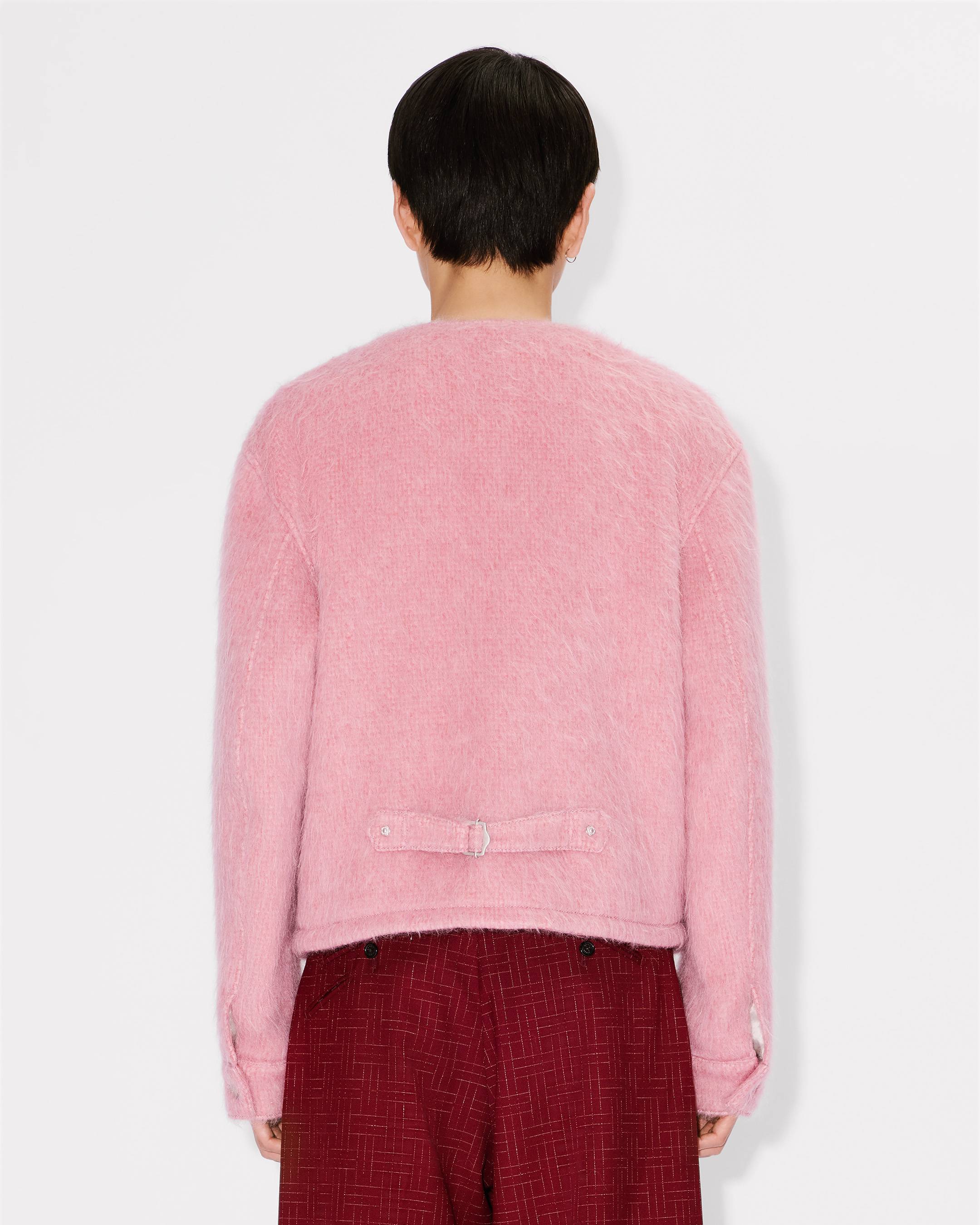 Collarless jacket in hairy wool alpaca and mohair