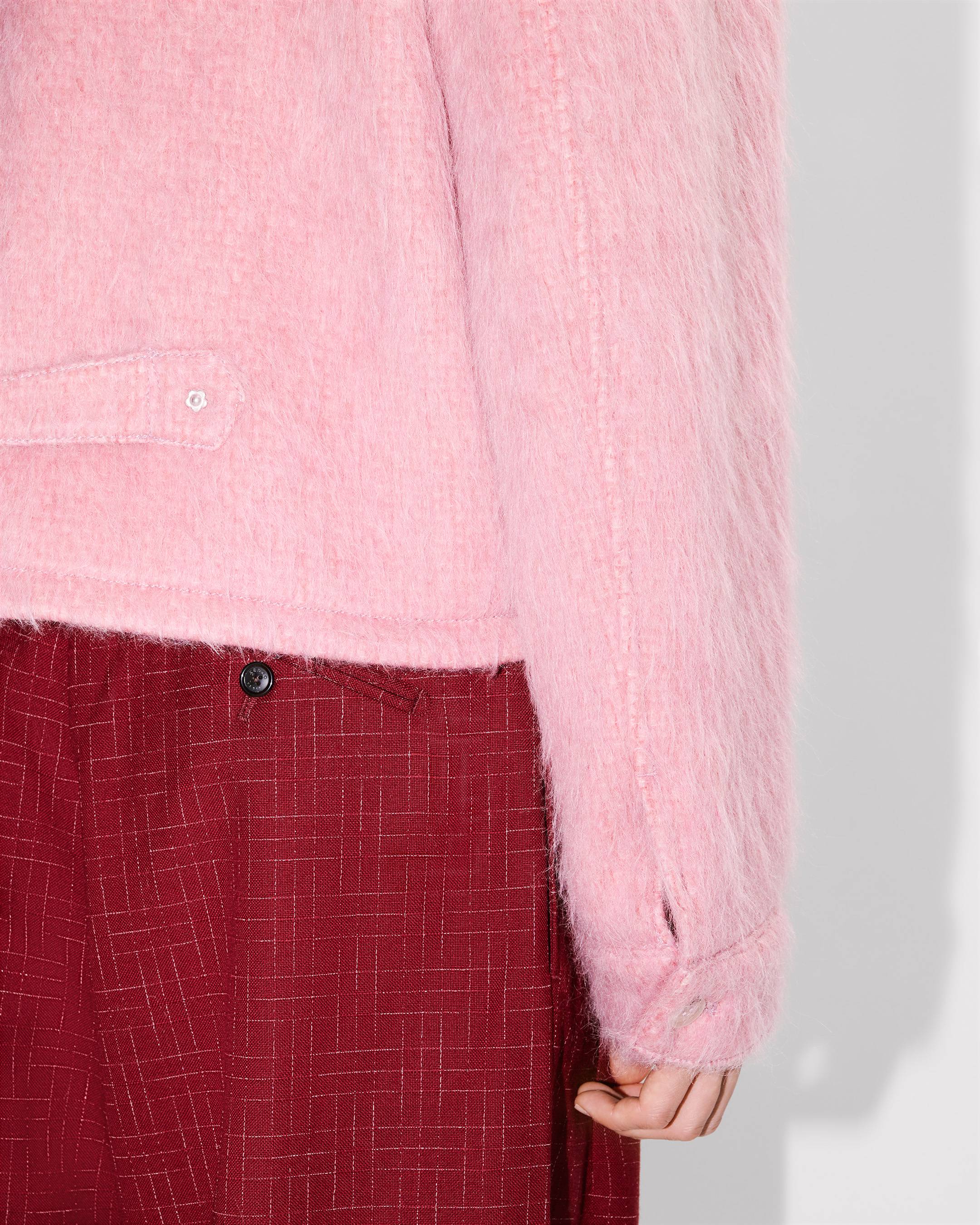 Collarless jacket in hairy wool alpaca and mohair