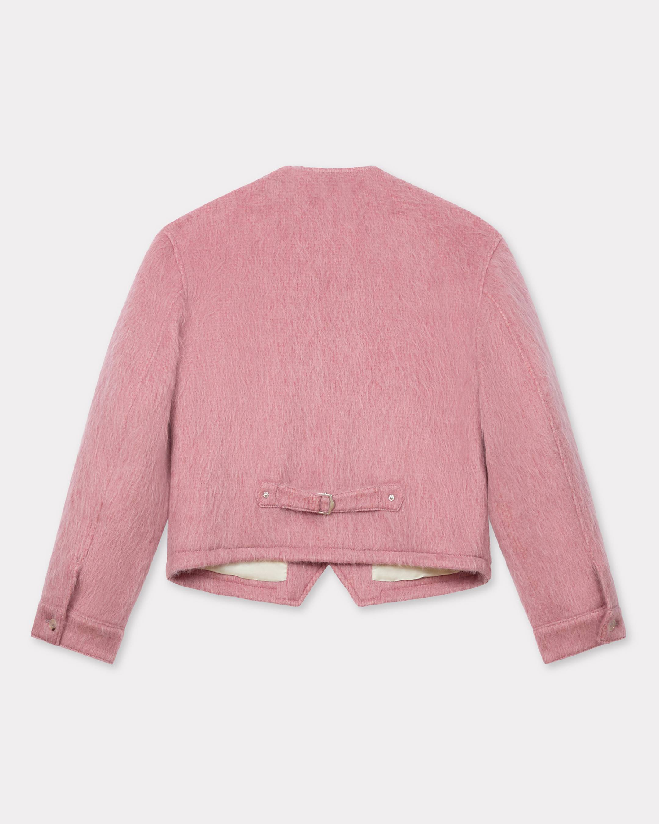 Collarless jacket in hairy wool alpaca and mohair