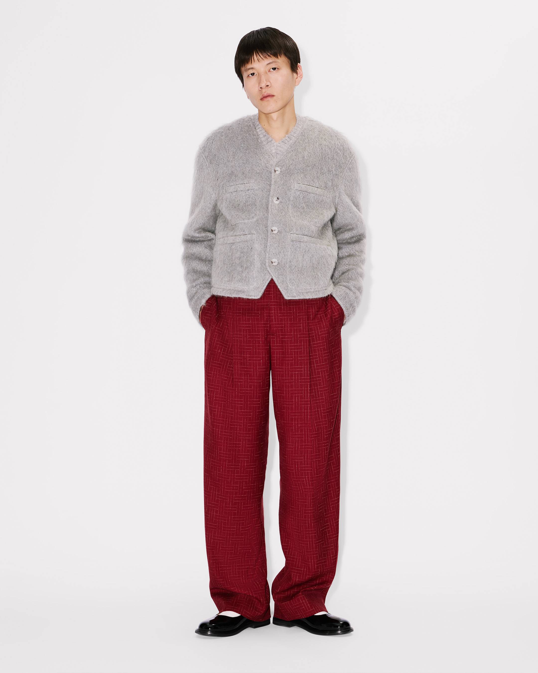 Collarless jacket hairy wool alpaca and mohair