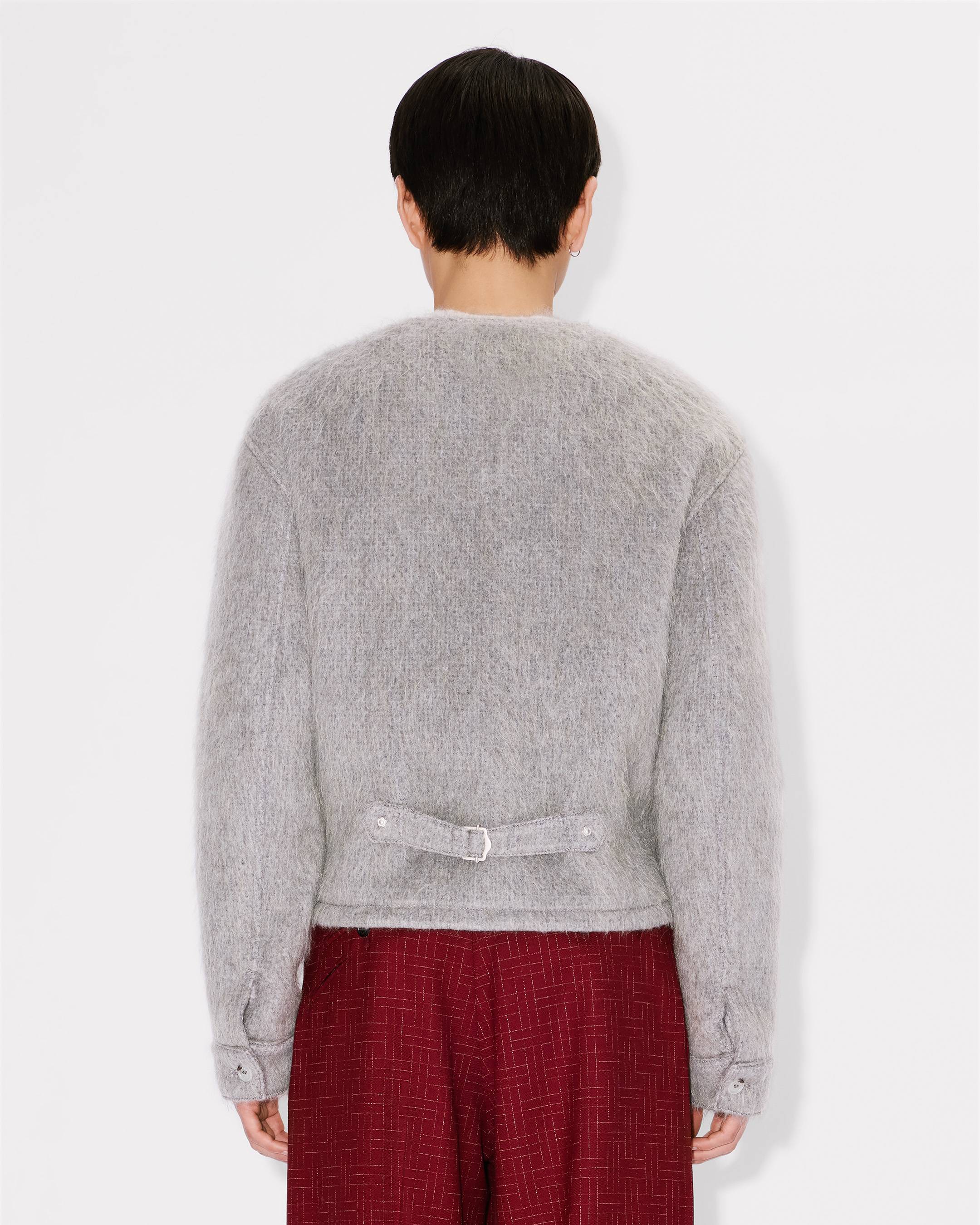 Collarless jacket hairy wool alpaca and mohair