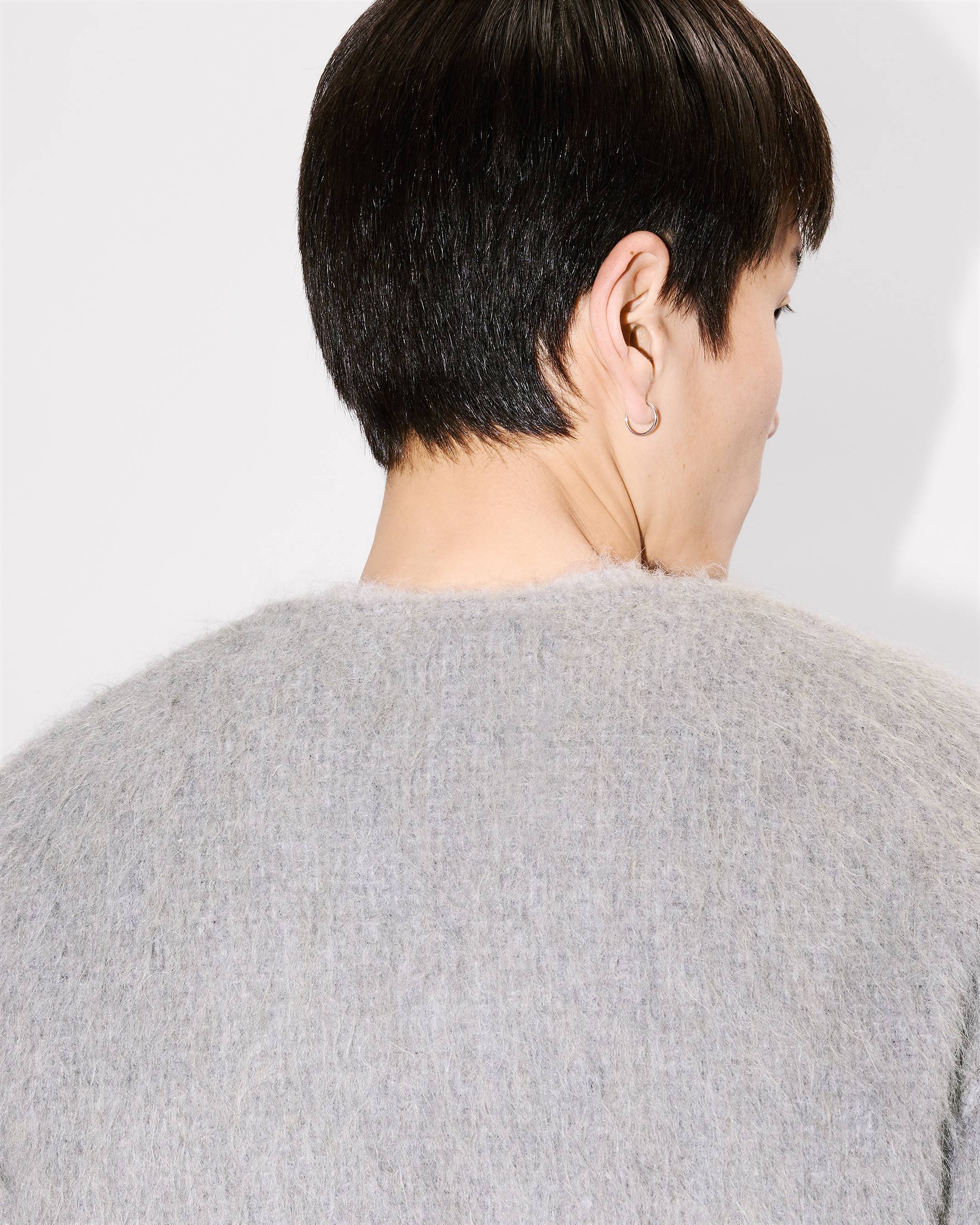 Collarless jacket hairy wool alpaca and mohair