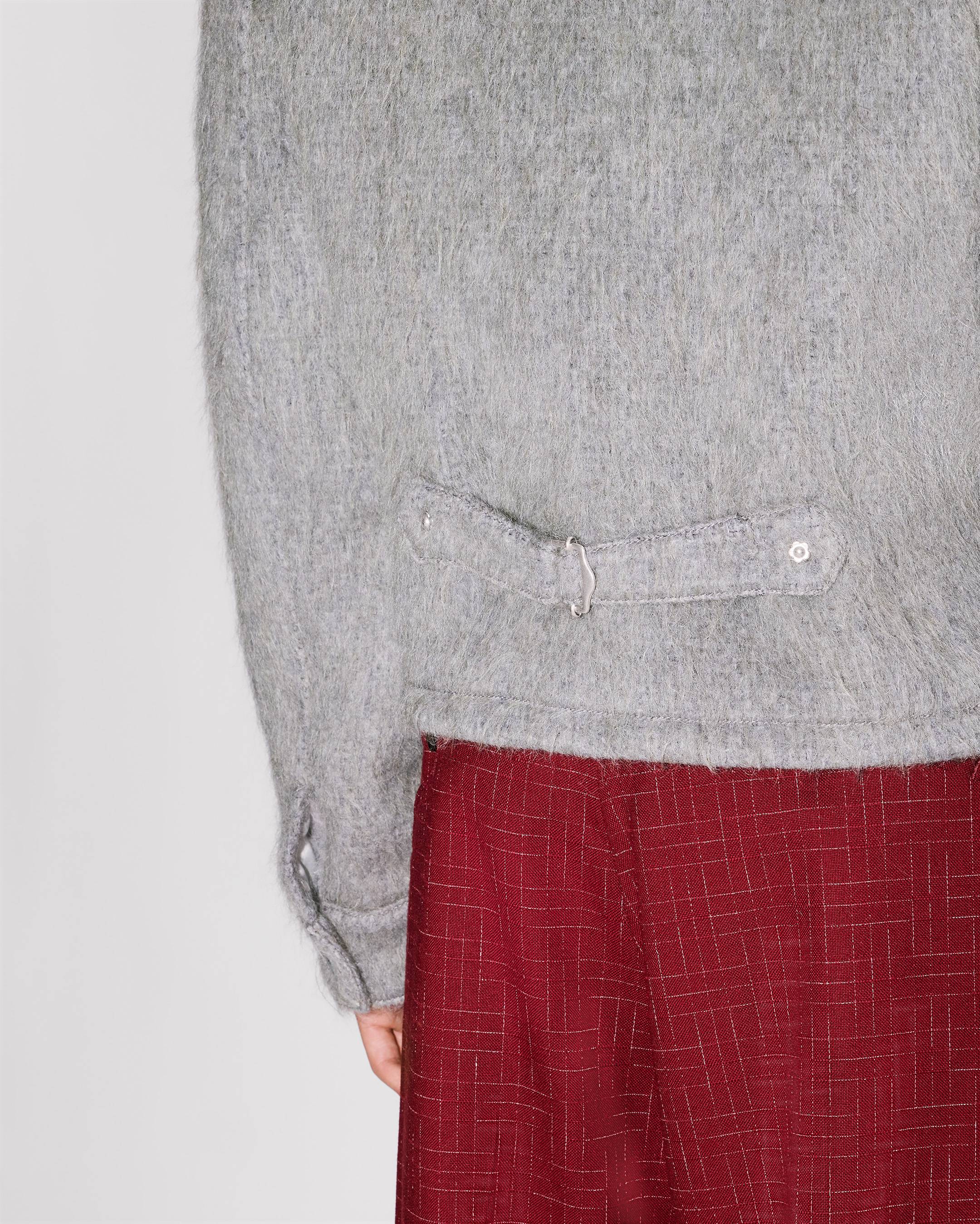 Collarless jacket hairy wool alpaca and mohair