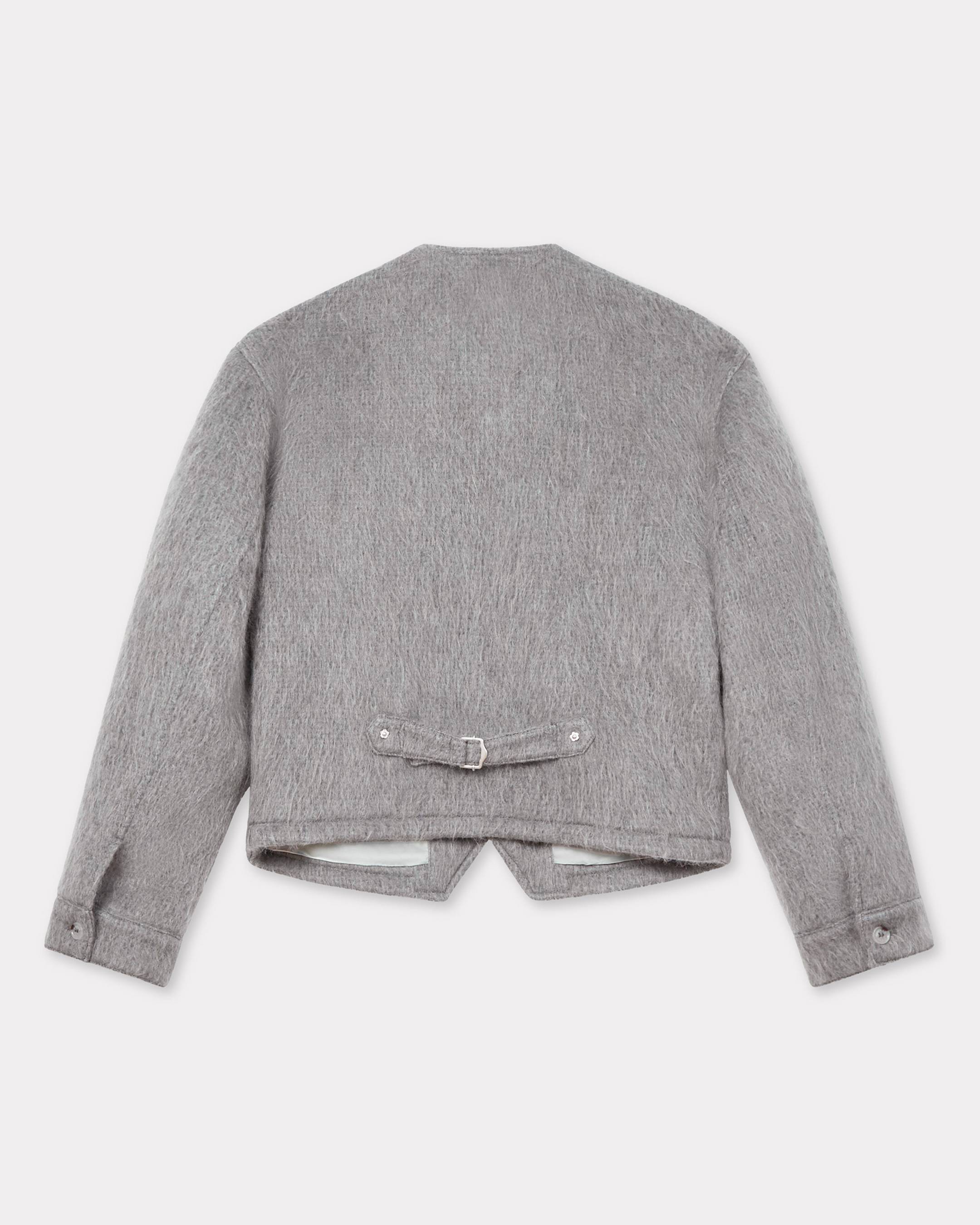 Collarless jacket in hairy wool alpaca and mohair