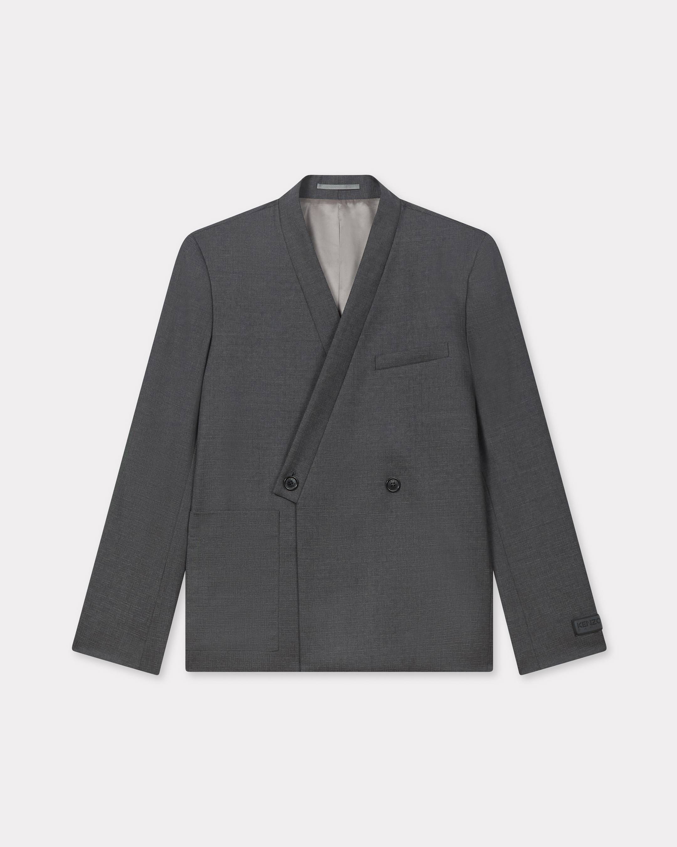 KENZO 'Kenzo Weave' Adjusted Tailored Kimono Jacket In Wool Jacquard Taupe Mens - Size 56