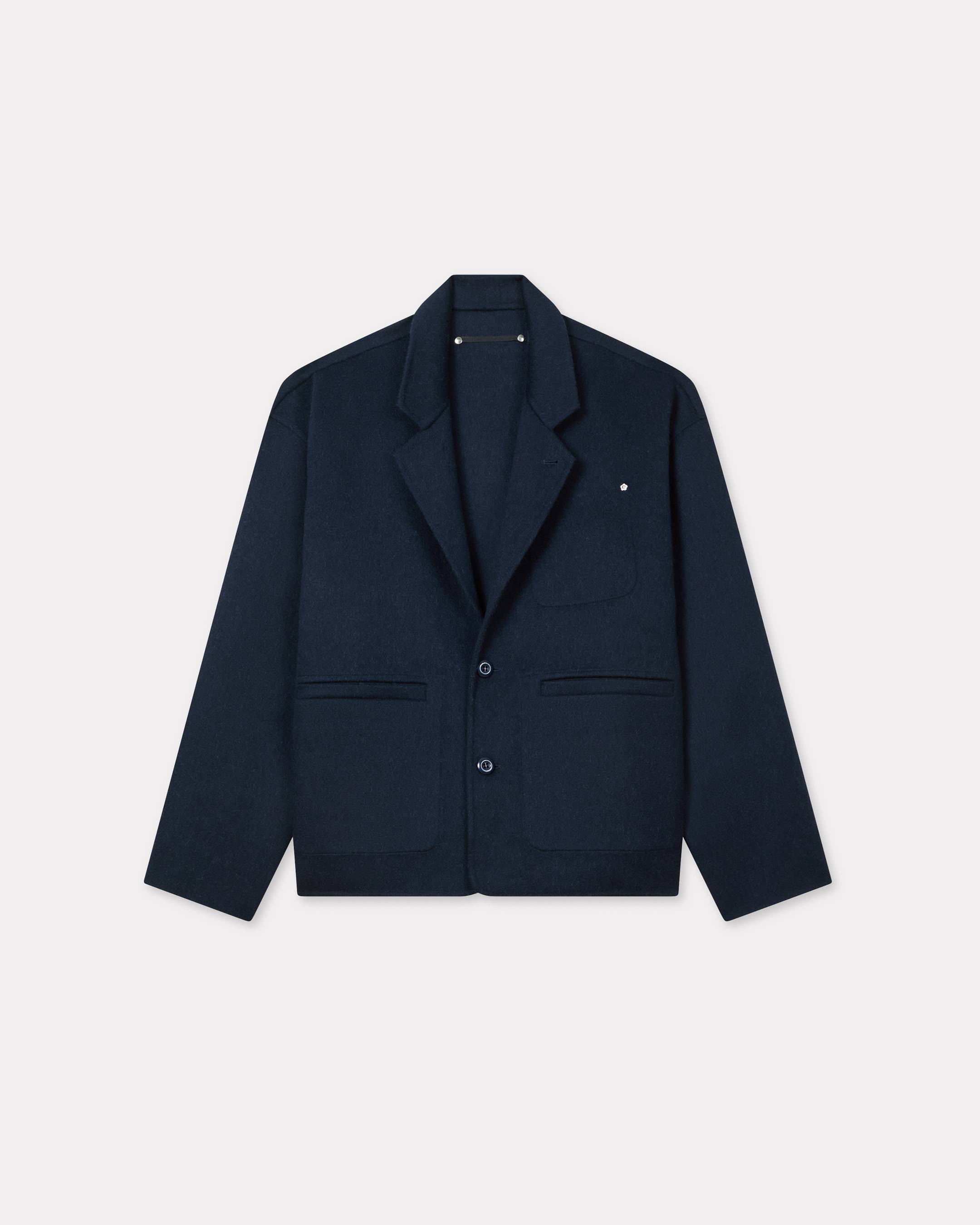 KENZO Workwear Jacket In Wool Alpaca Blue Black- Mens - Size Xs