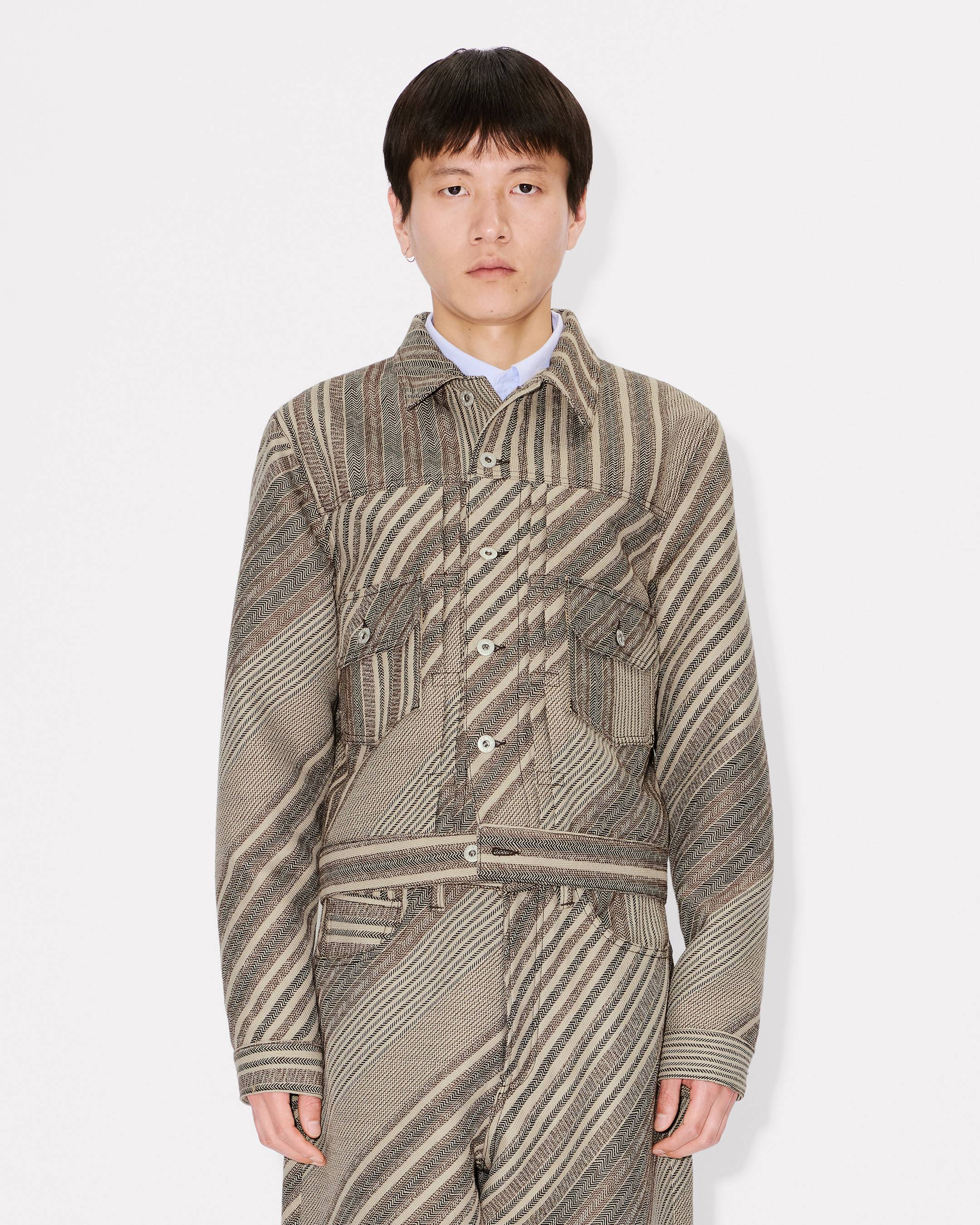'Kenzo Diagonal Stripe' slim pleated trucker jacket