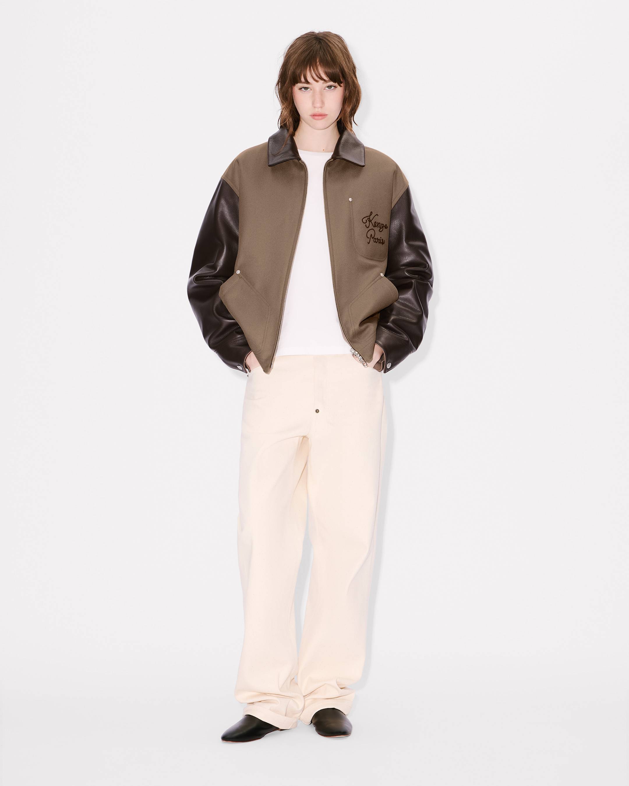 'KENZO Paris Chainstitch' genderless blouson in wool and leather