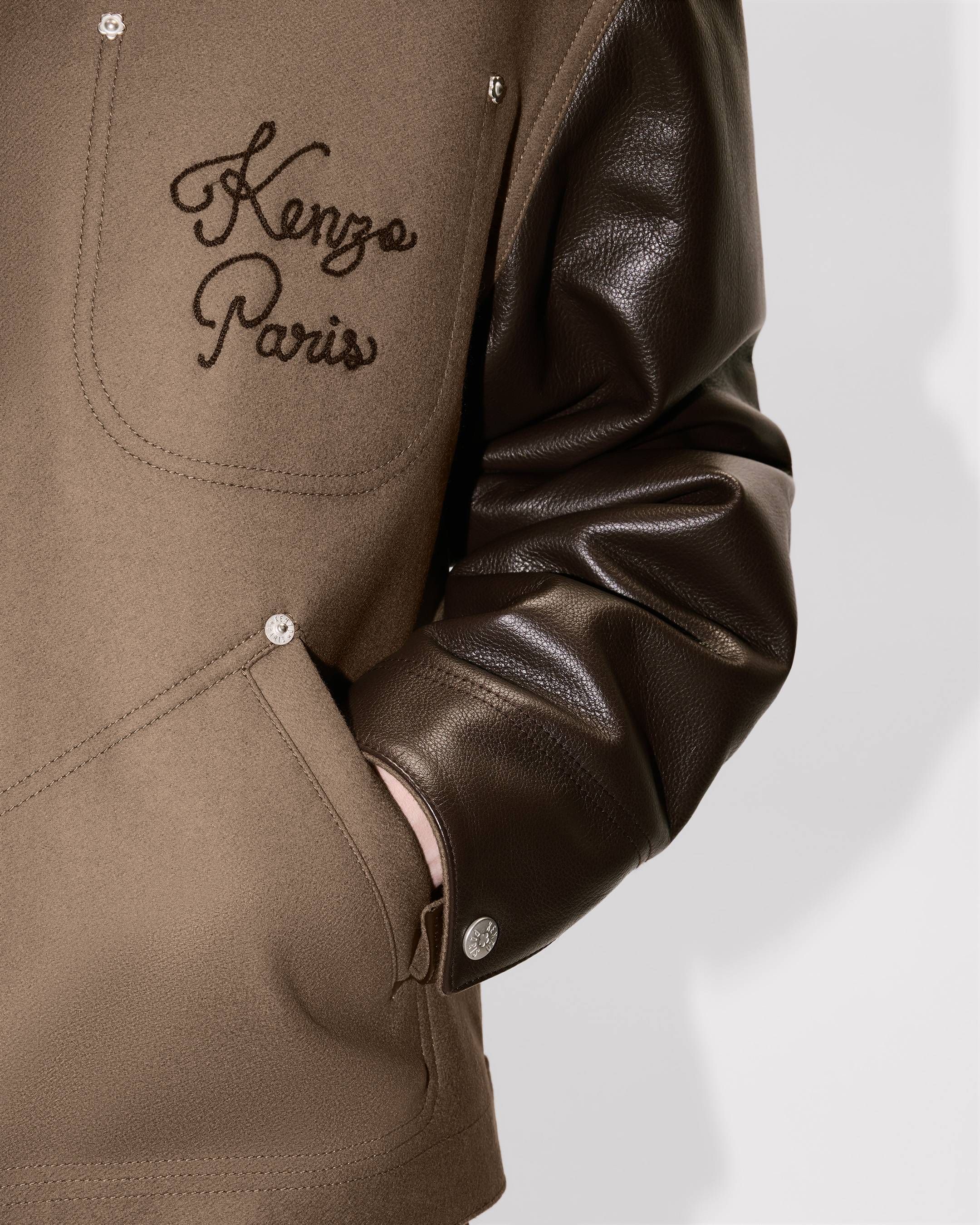 'KENZO Paris Chainstitch' genderless blouson in wool and leather