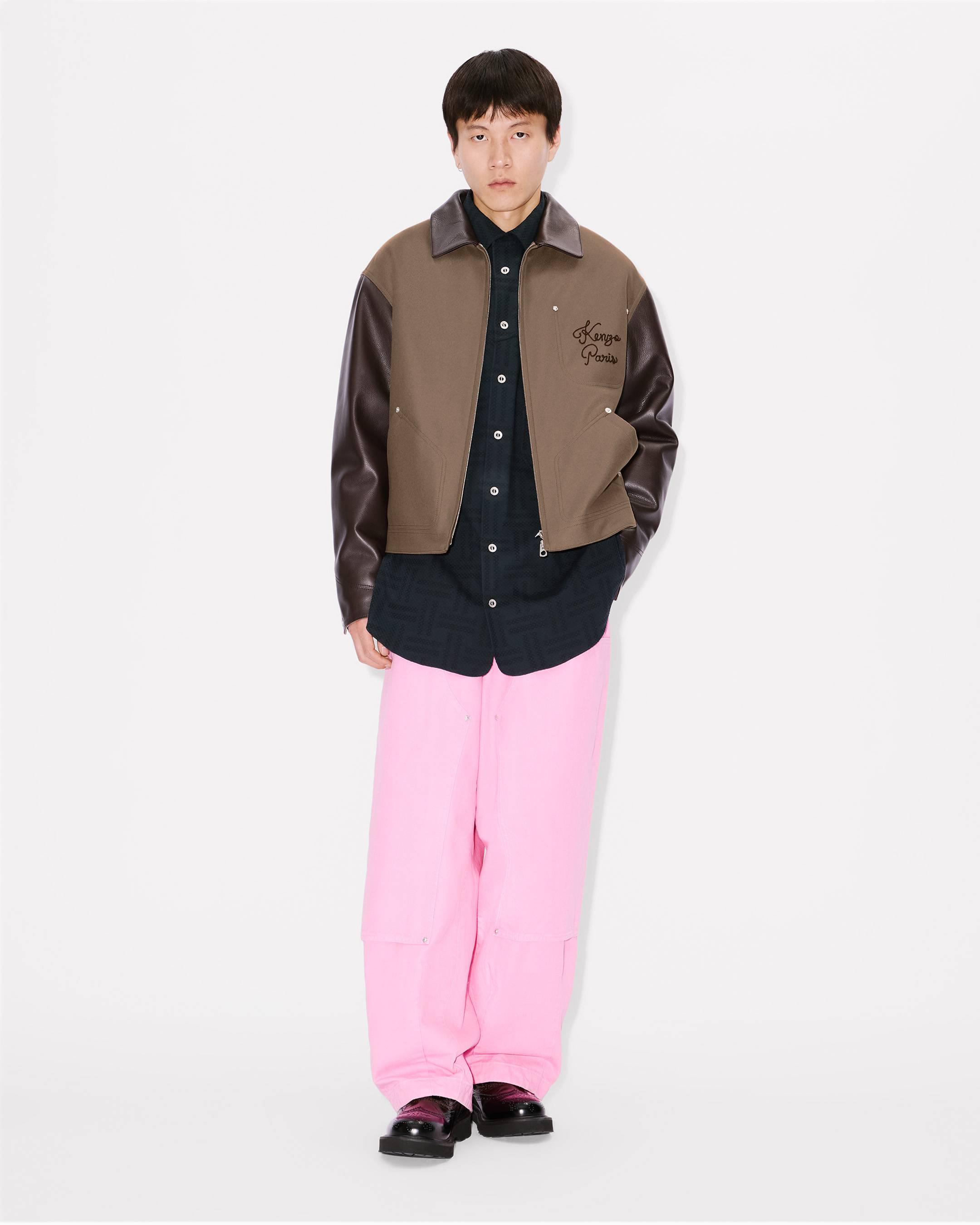 'KENZO Paris Chainstitch' genderless blouson in wool and leather