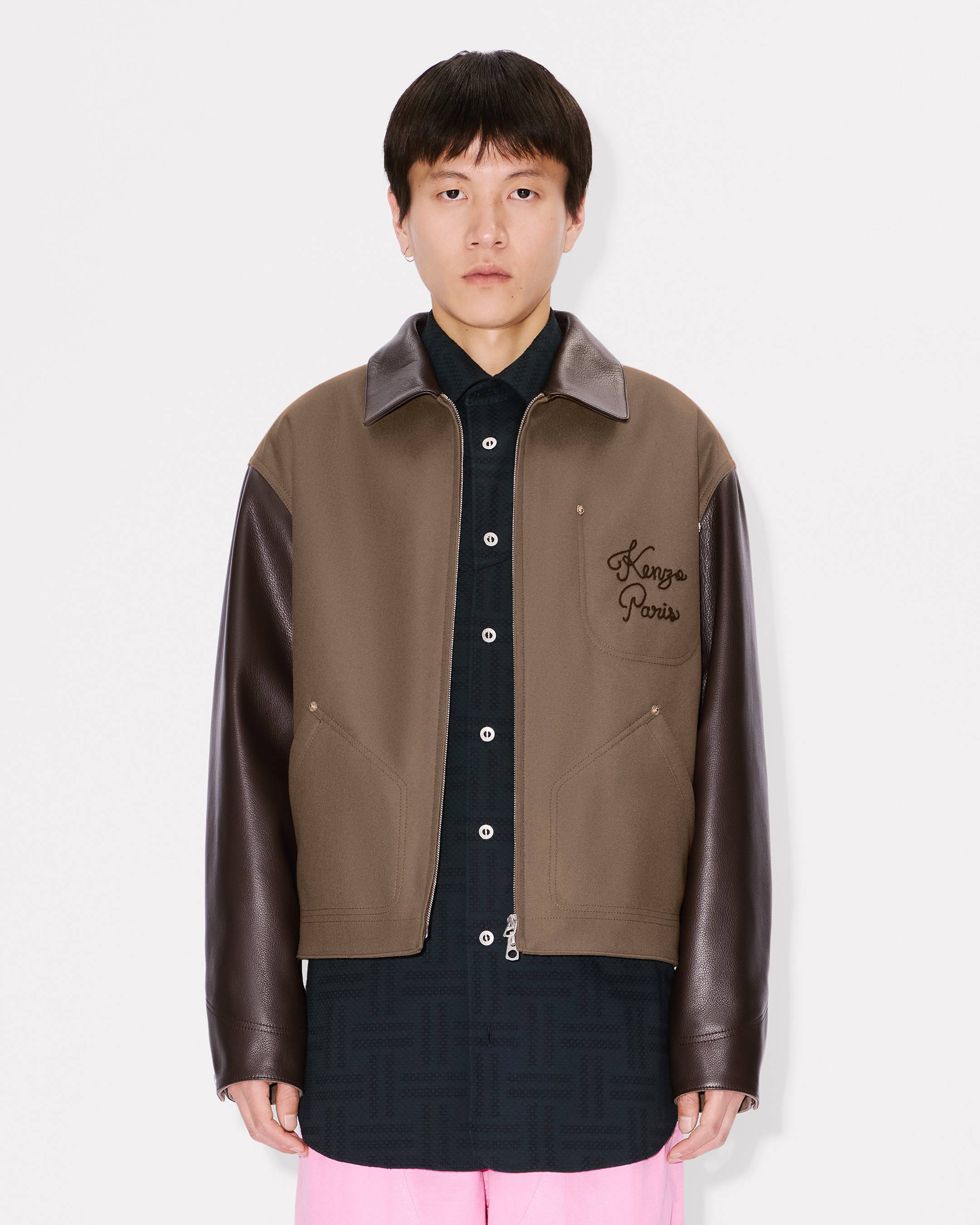 'KENZO Paris Chainstitch' genderless blouson in wool and leather