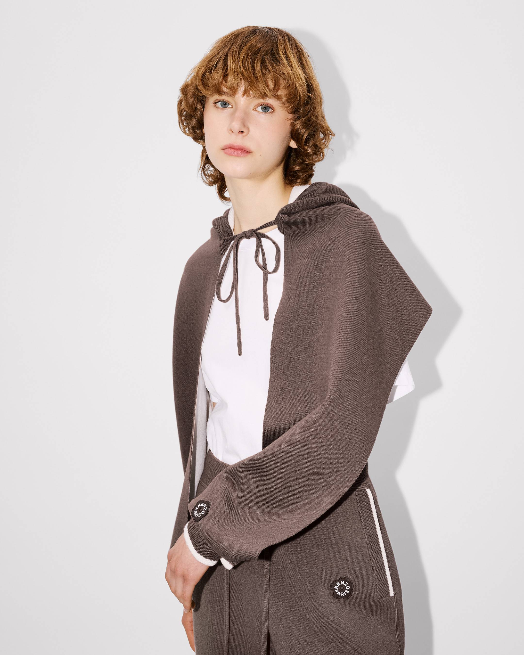 'Boke Flower 2.0' embroidered hooded scarf in wool and cotton