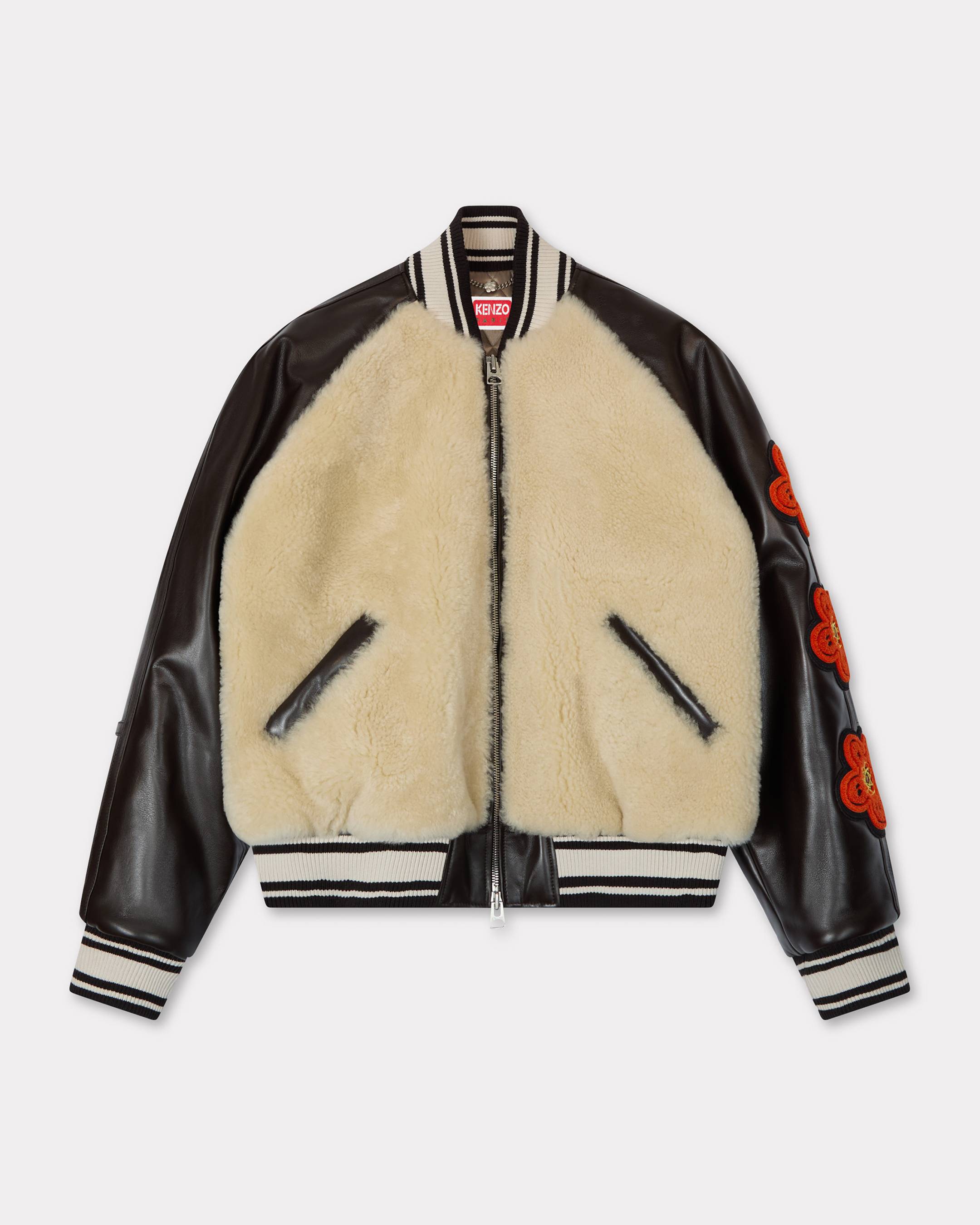 KENZO 'KENZO x Futura 2000' Shearling Varsity Jacket, Cream, XL, Leather