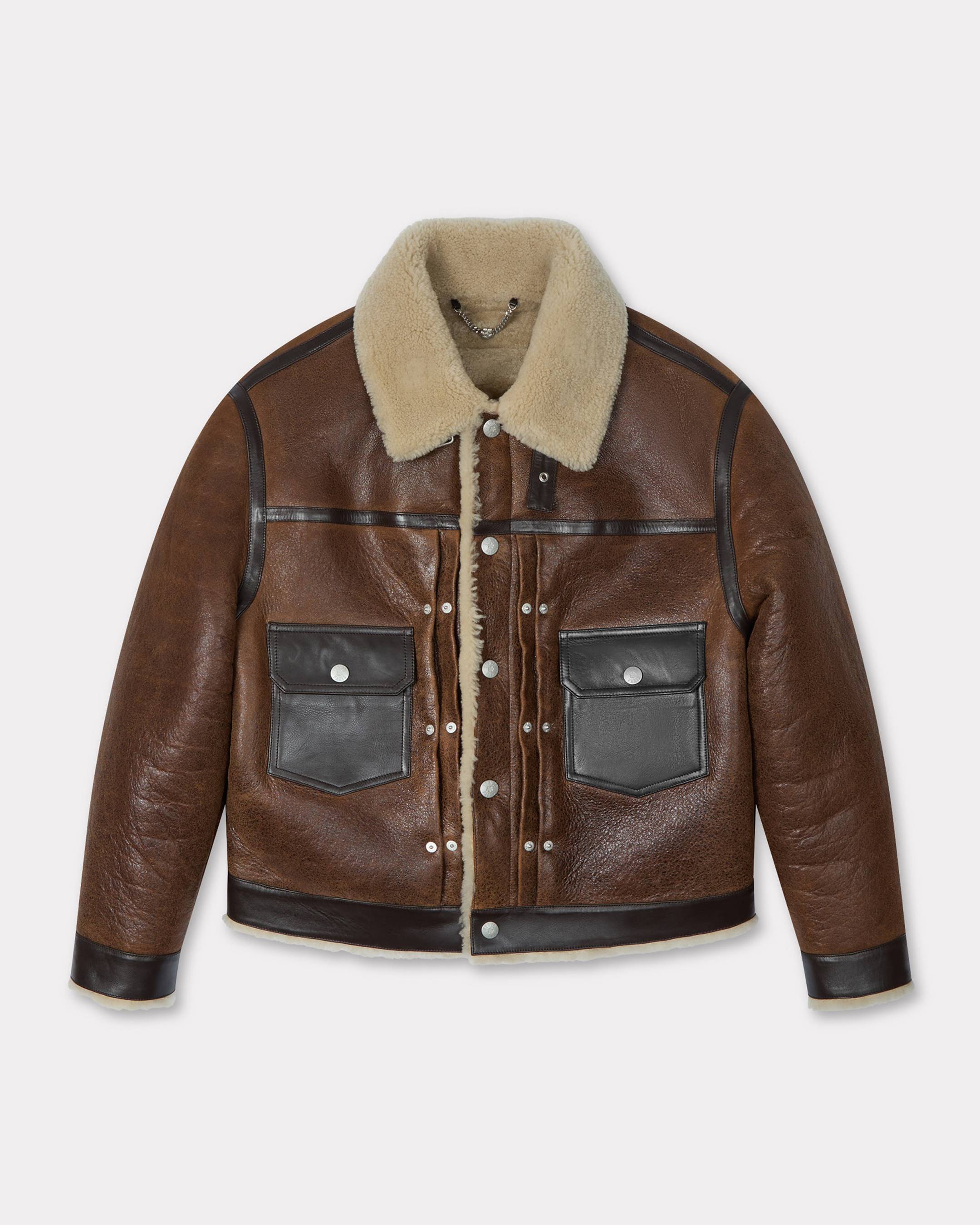 KENZO Shearling Trucket Jacket, Unisex, Dark Brown, Size L, Leather
