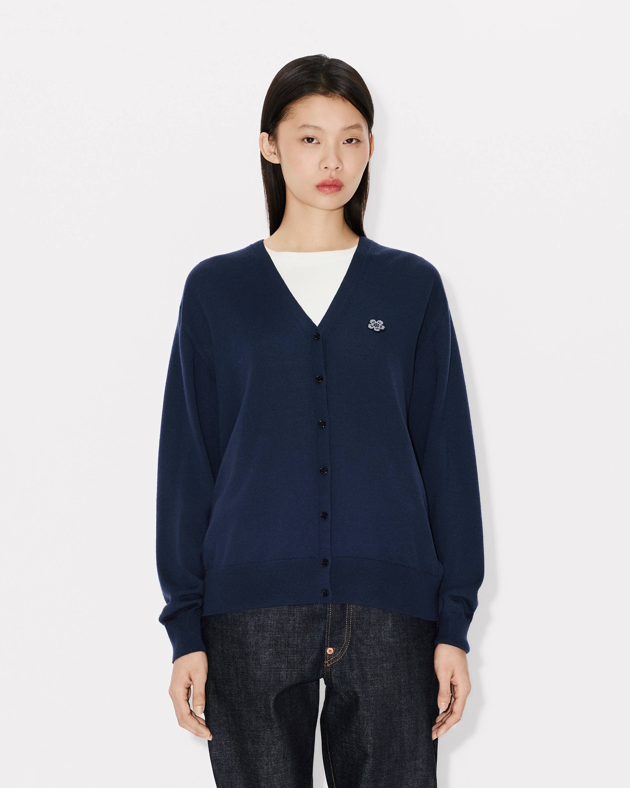 Strickjacke mit &bdquo;Boke Flower&ldquo;-Stickerei aus Merinowolle