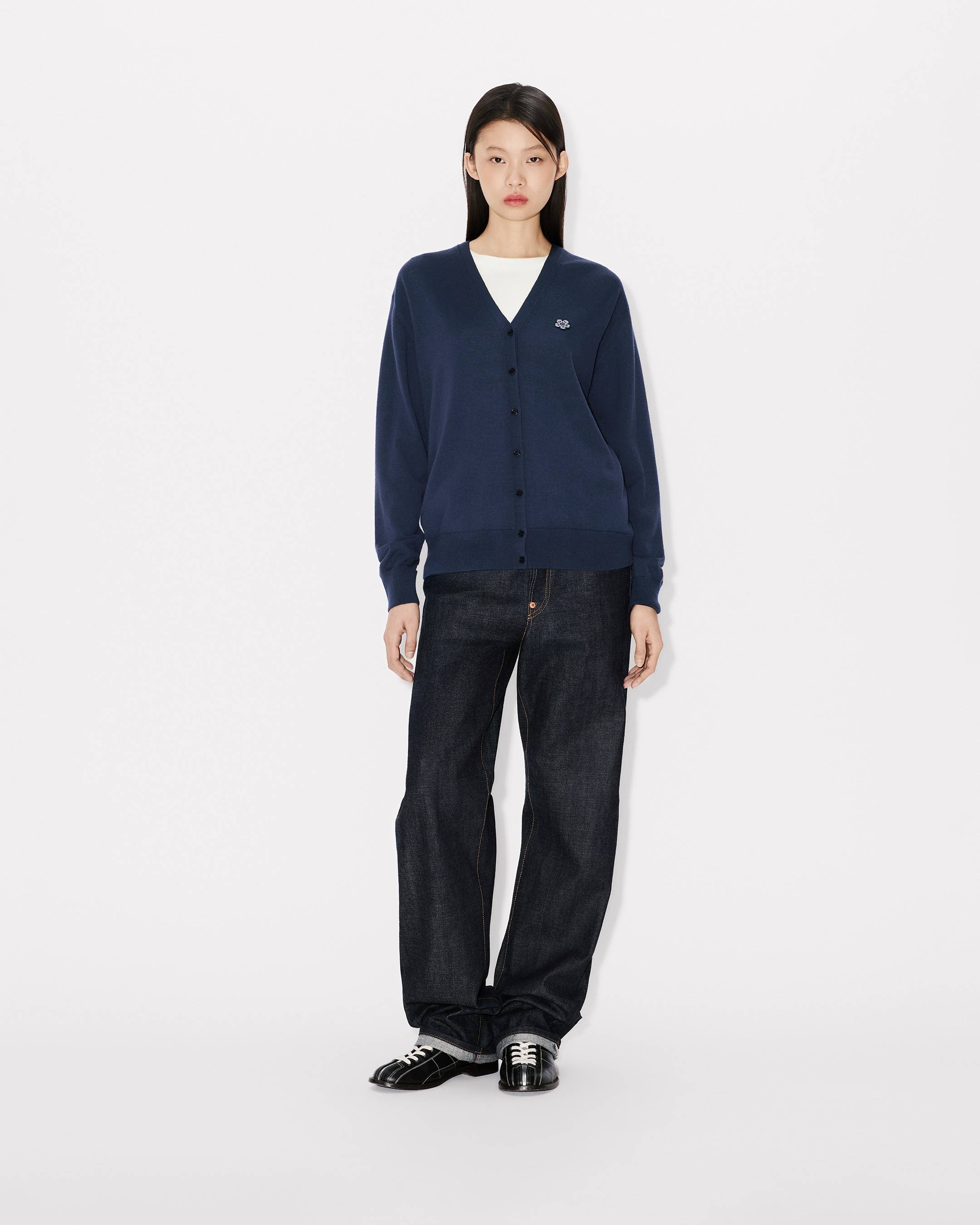 Strickjacke mit &bdquo;Boke Flower&ldquo;-Stickerei aus Merinowolle