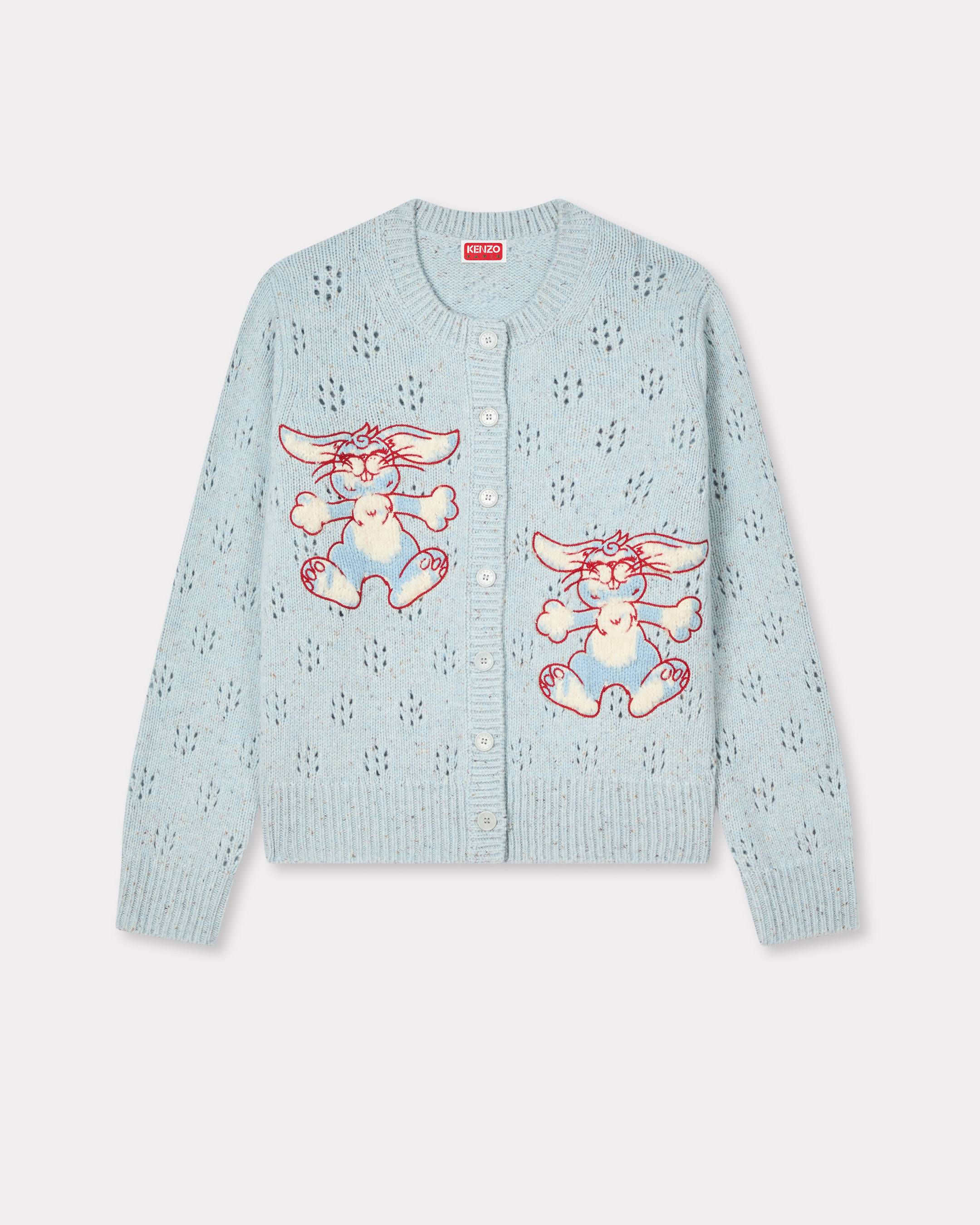 KENZO ' Winter Holidays' Embroidered Cardigan In Wool, Woman, Glacier, Size Xs, Wool