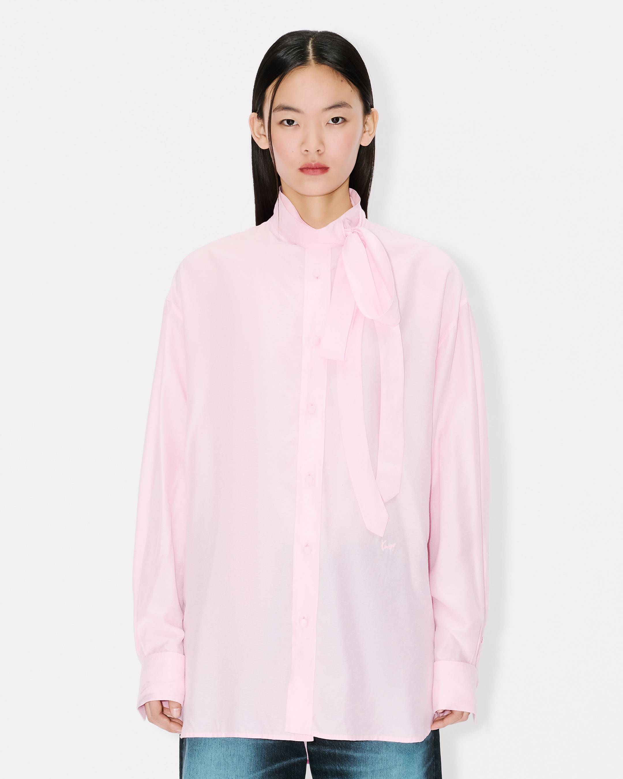 Oversized bow shirt in mixed silk