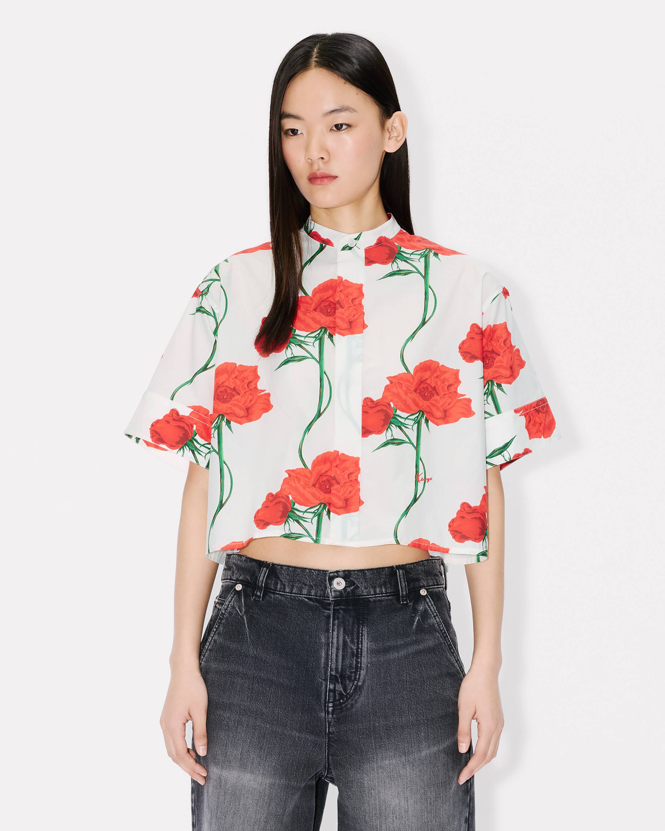 Kurz&auml;rmeliges Hemd &bdquo;KENZO Archive Rose&ldquo; aus Baumwollpopeline