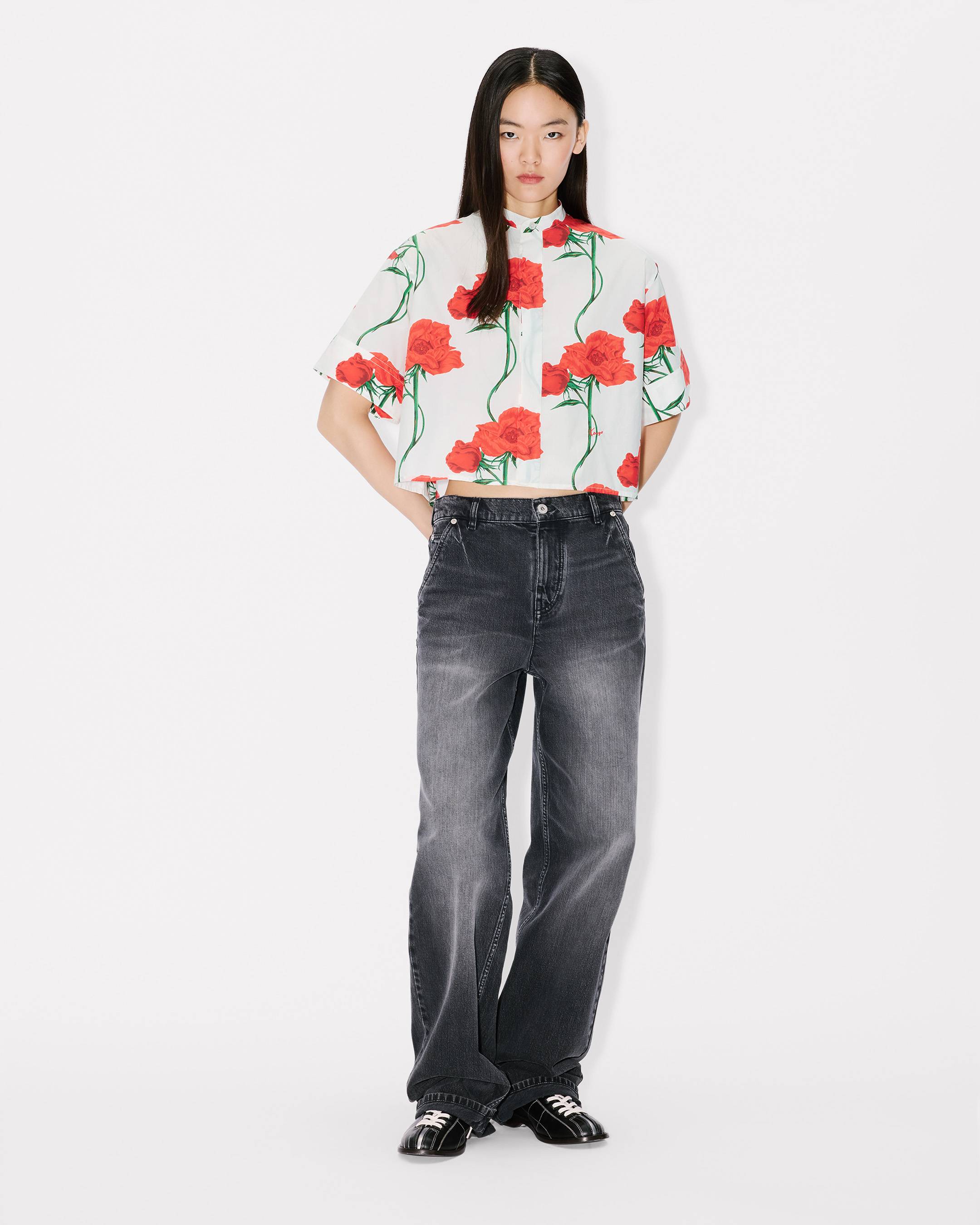 KENZO Archive Rose' ショートスリーブ シャツ イン コットン ポプリン