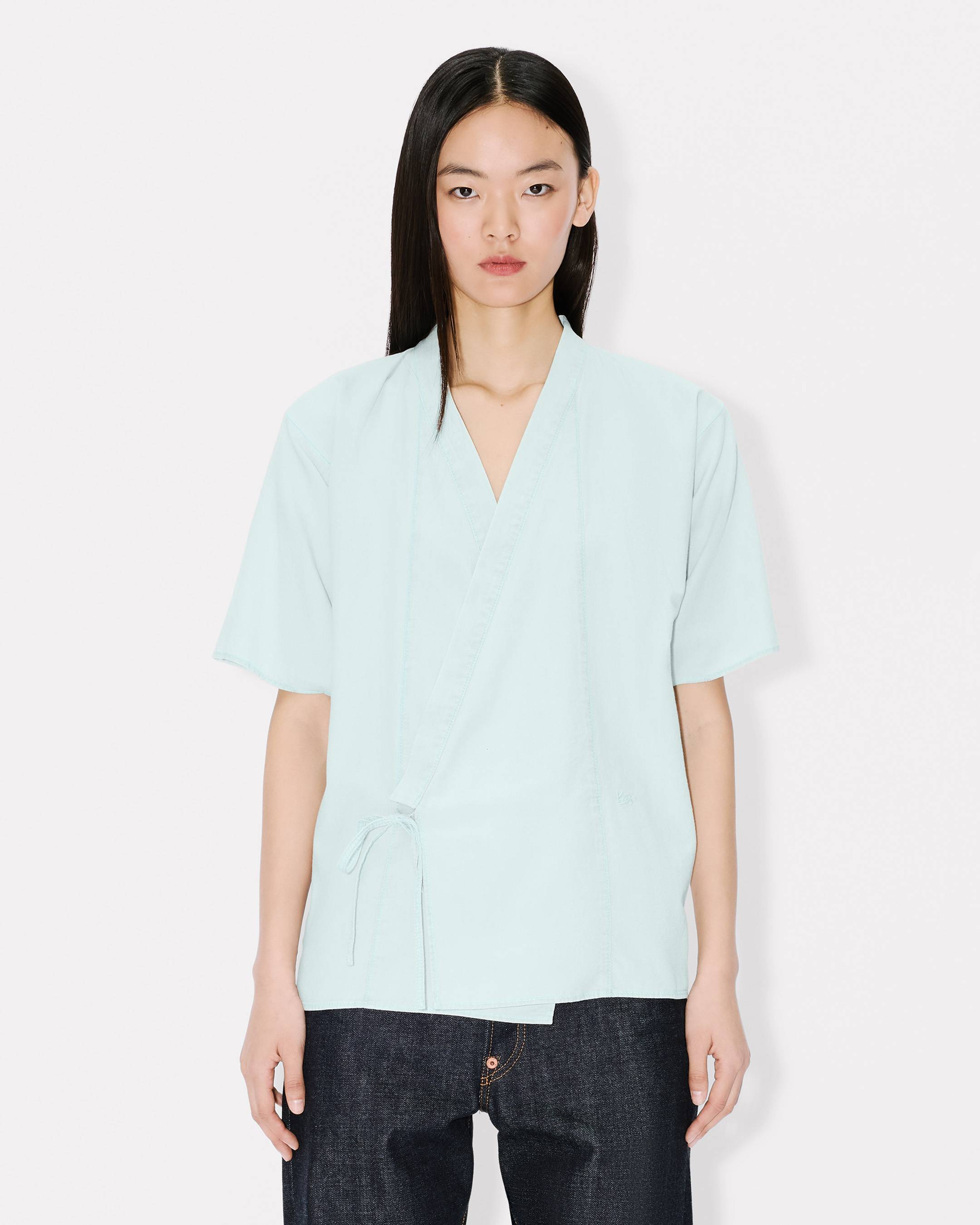 Weites Kimono-Hemd aus Chambray