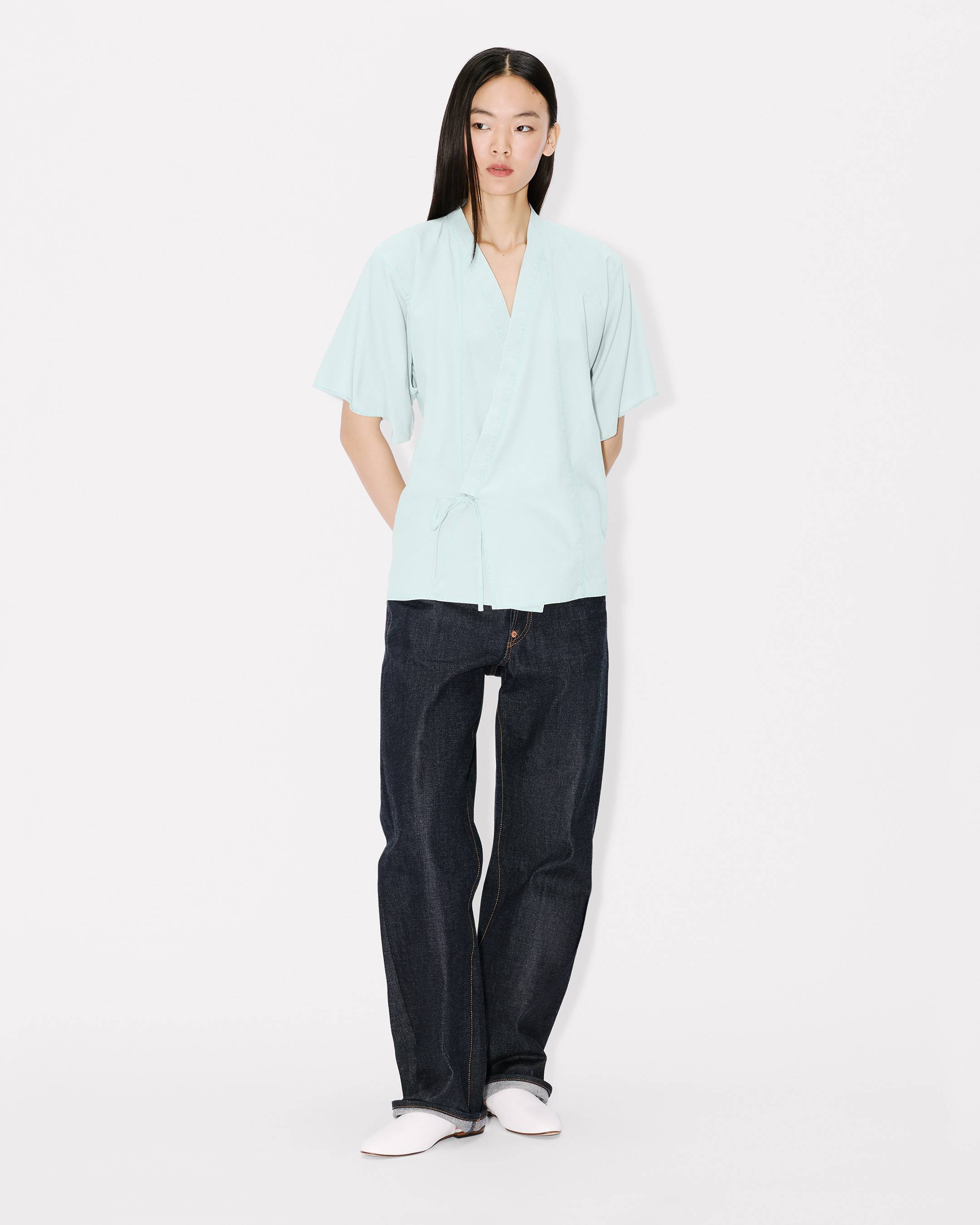 Weites Kimono-Hemd aus Chambray