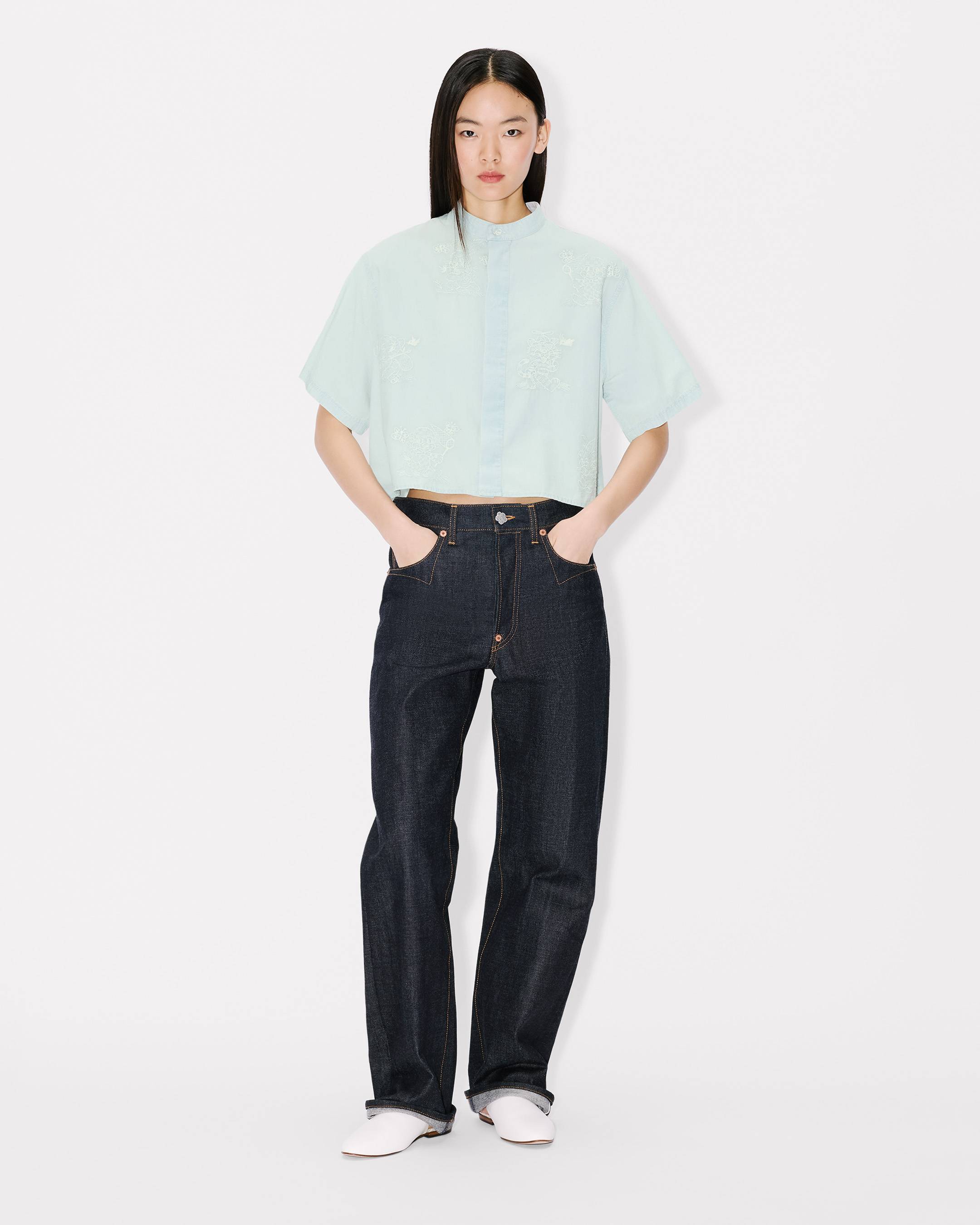 'KENZO Cartoon' embroidered short sleeve shirt in chambray