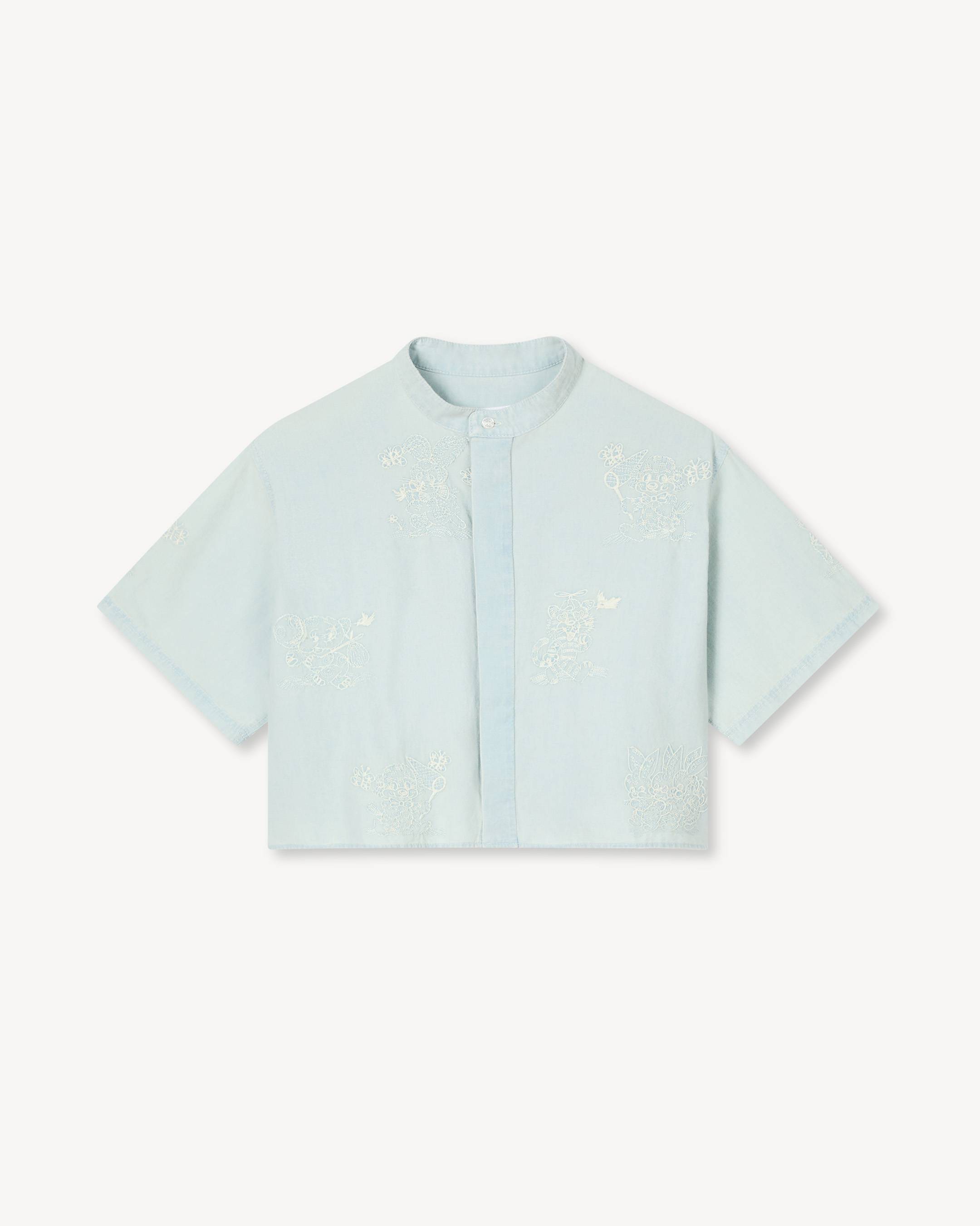 KENZO Cartoon' embroidered short sleeve shirt in stone bleach