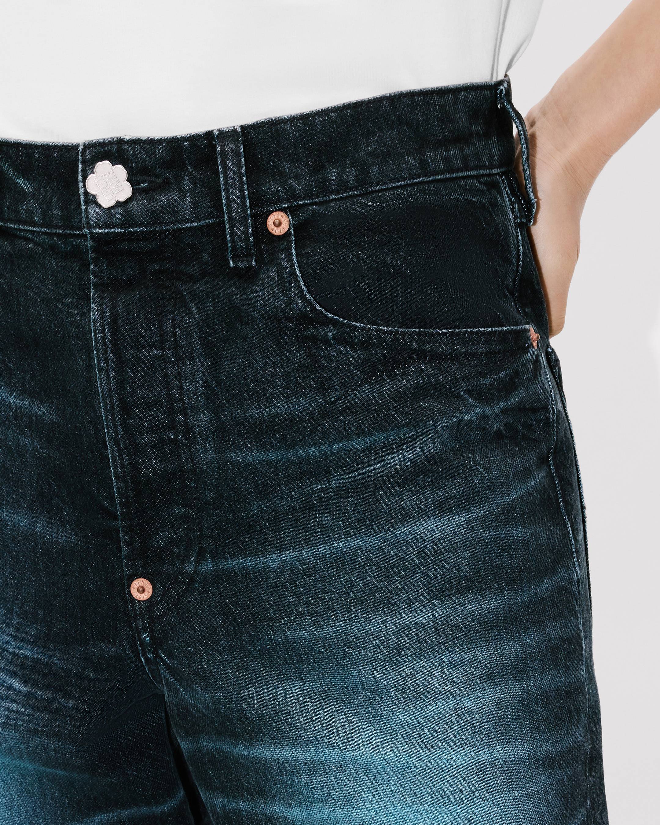 Jeans boyfriend a vita bassa in denim giapponese