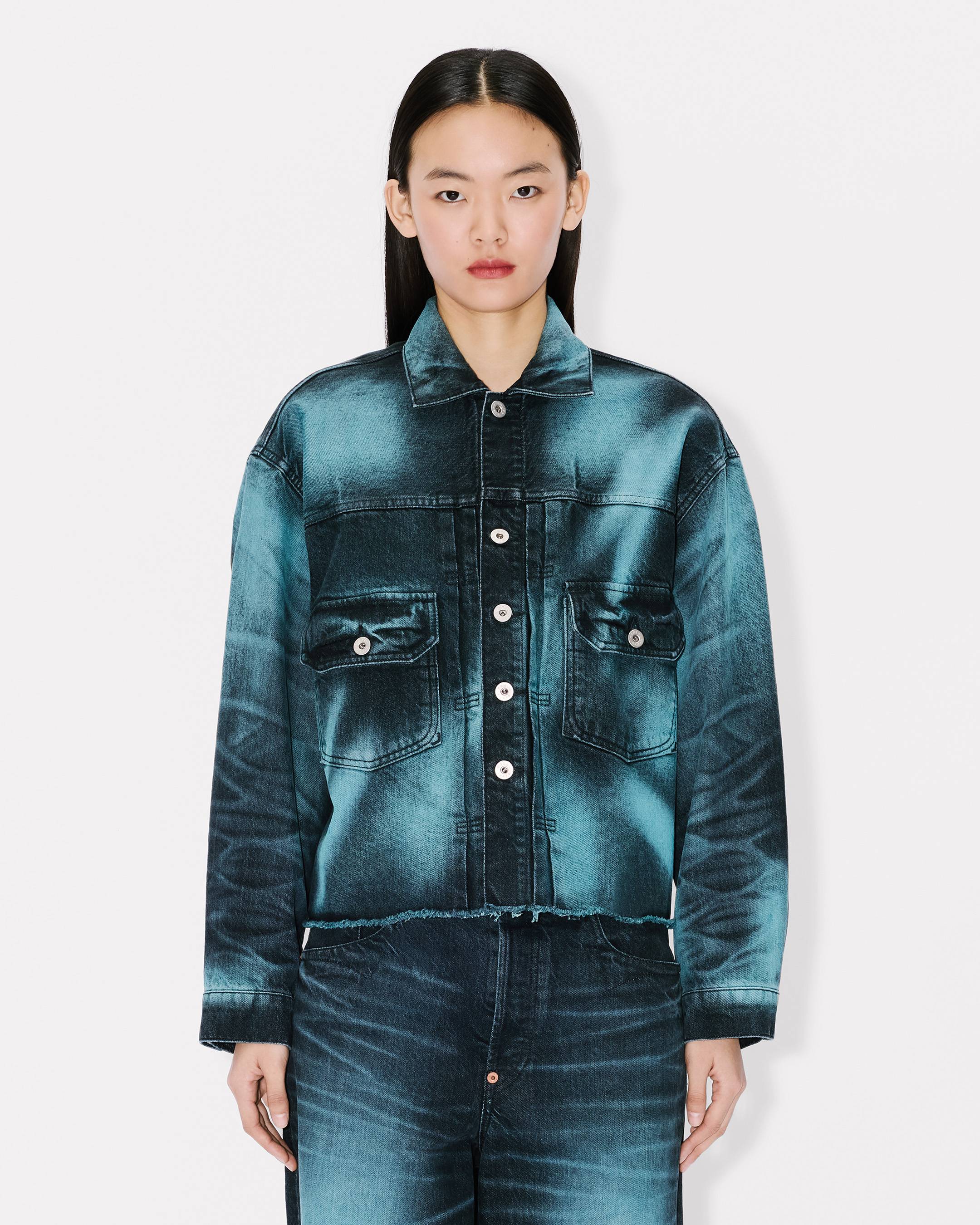 Giacca trucker 'Boke Flower' in denim giapponese