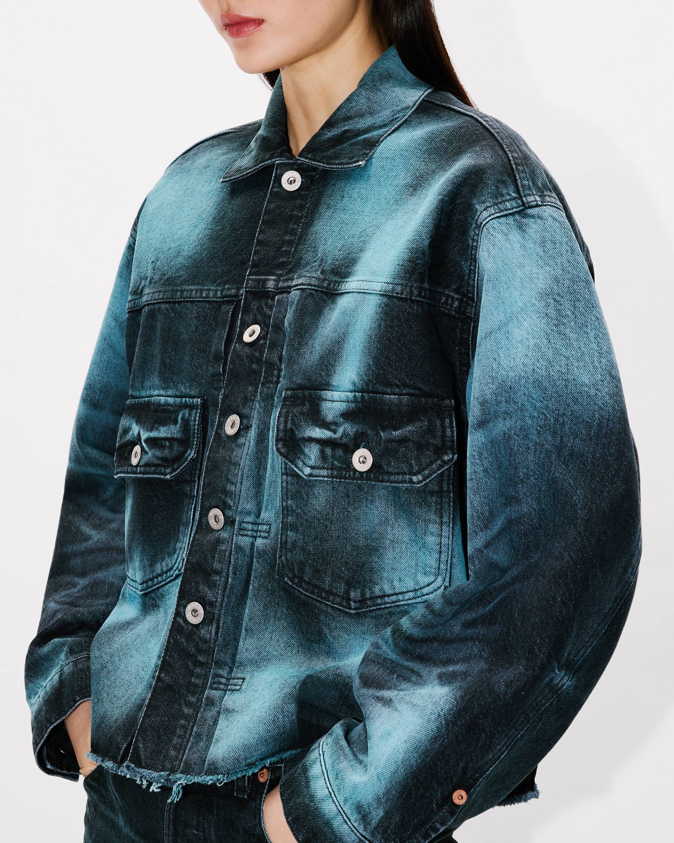 Giacca trucker 'Boke Flower' in denim giapponese