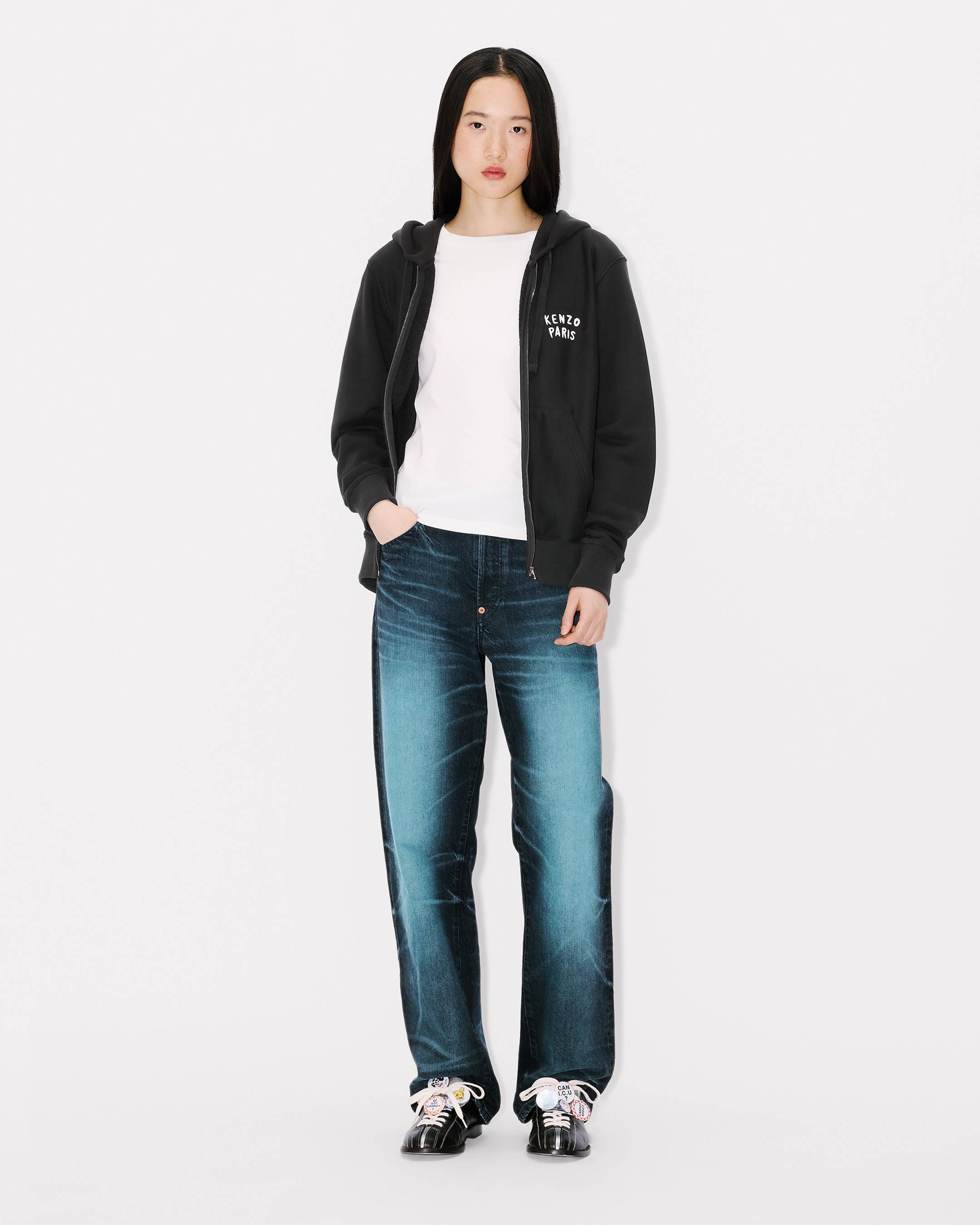 Sudadera con capucha y cremallera de algodón bordada 'KENZO Boke Heart'