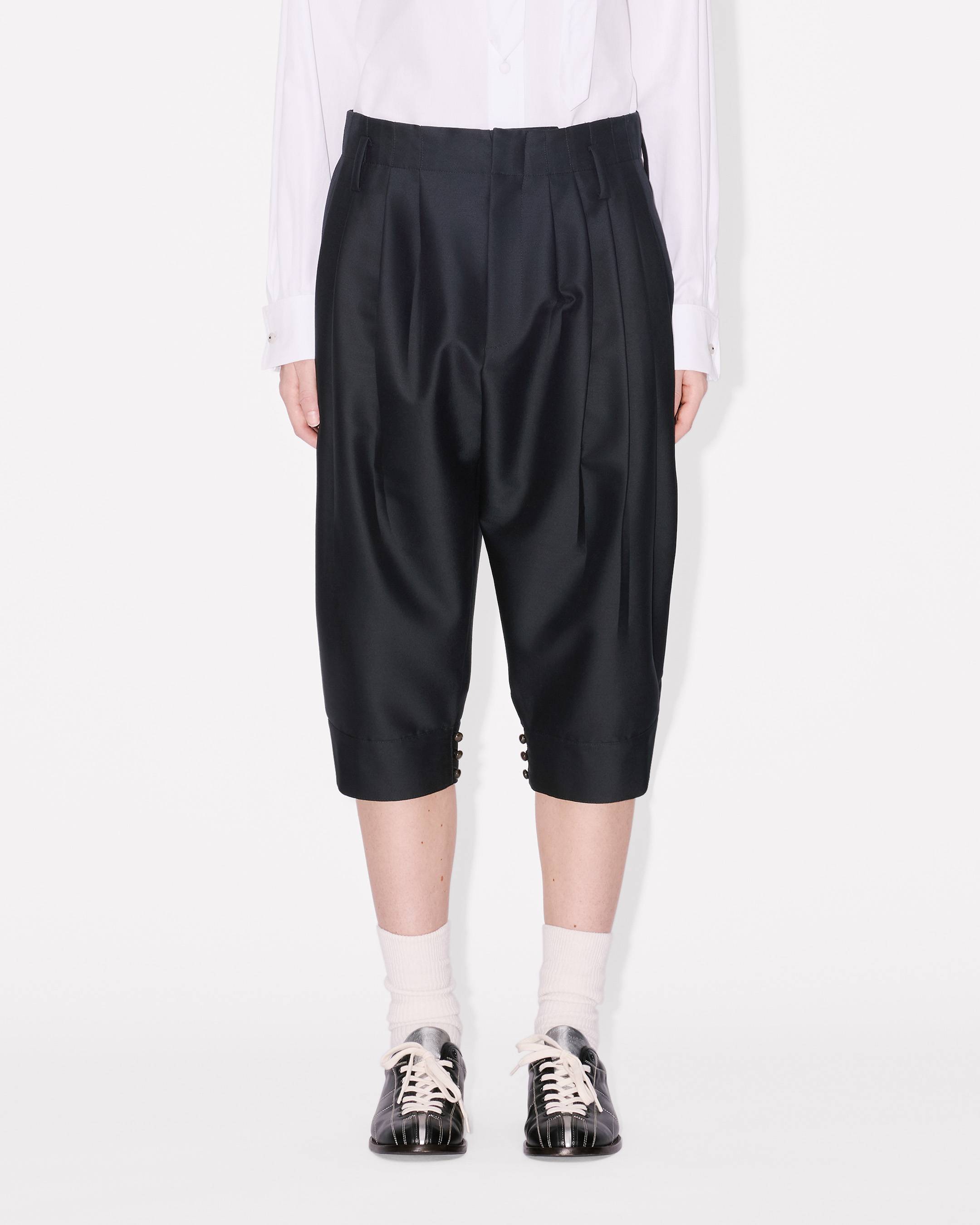 Tailored cropped pleated pants in virgin wool and silk