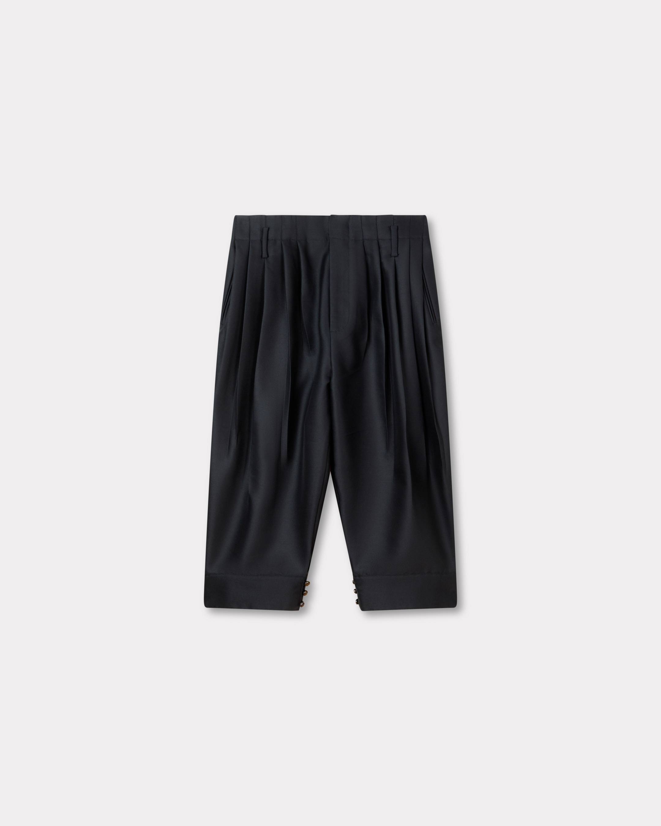 Tailored cropped pleated pants in virgin wool and silk