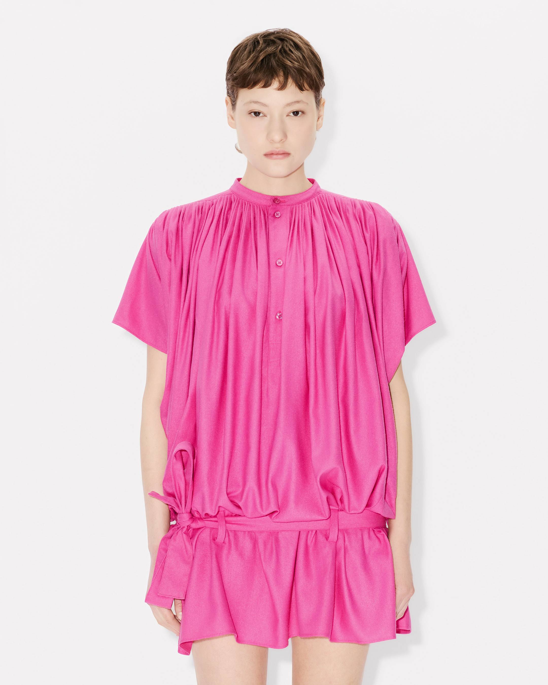 Plissiertes Oversize-Kleid aus Floche-Seide