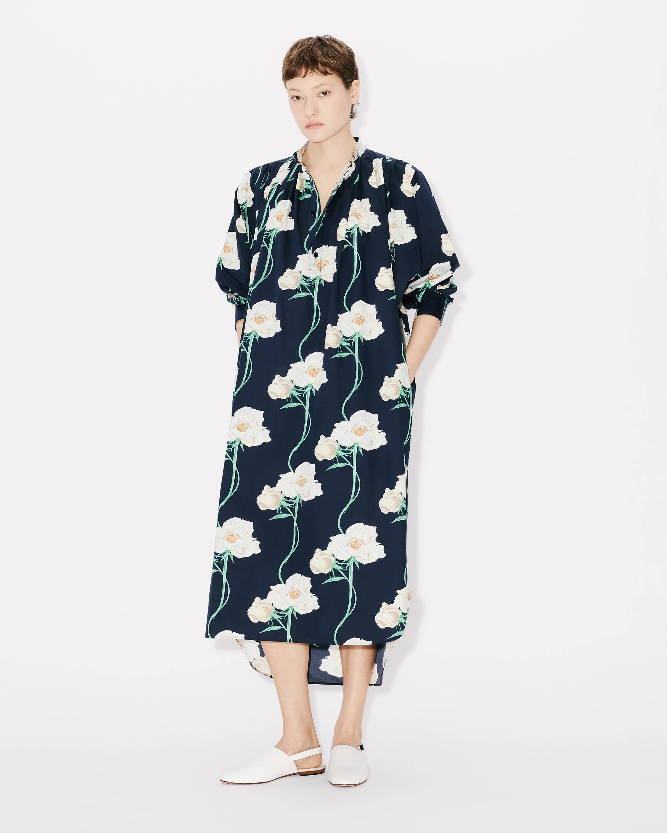 Langes Kleid mit Falten &bdquo;KENZO Archive Rose&ldquo; aus Baumwolle und Seide