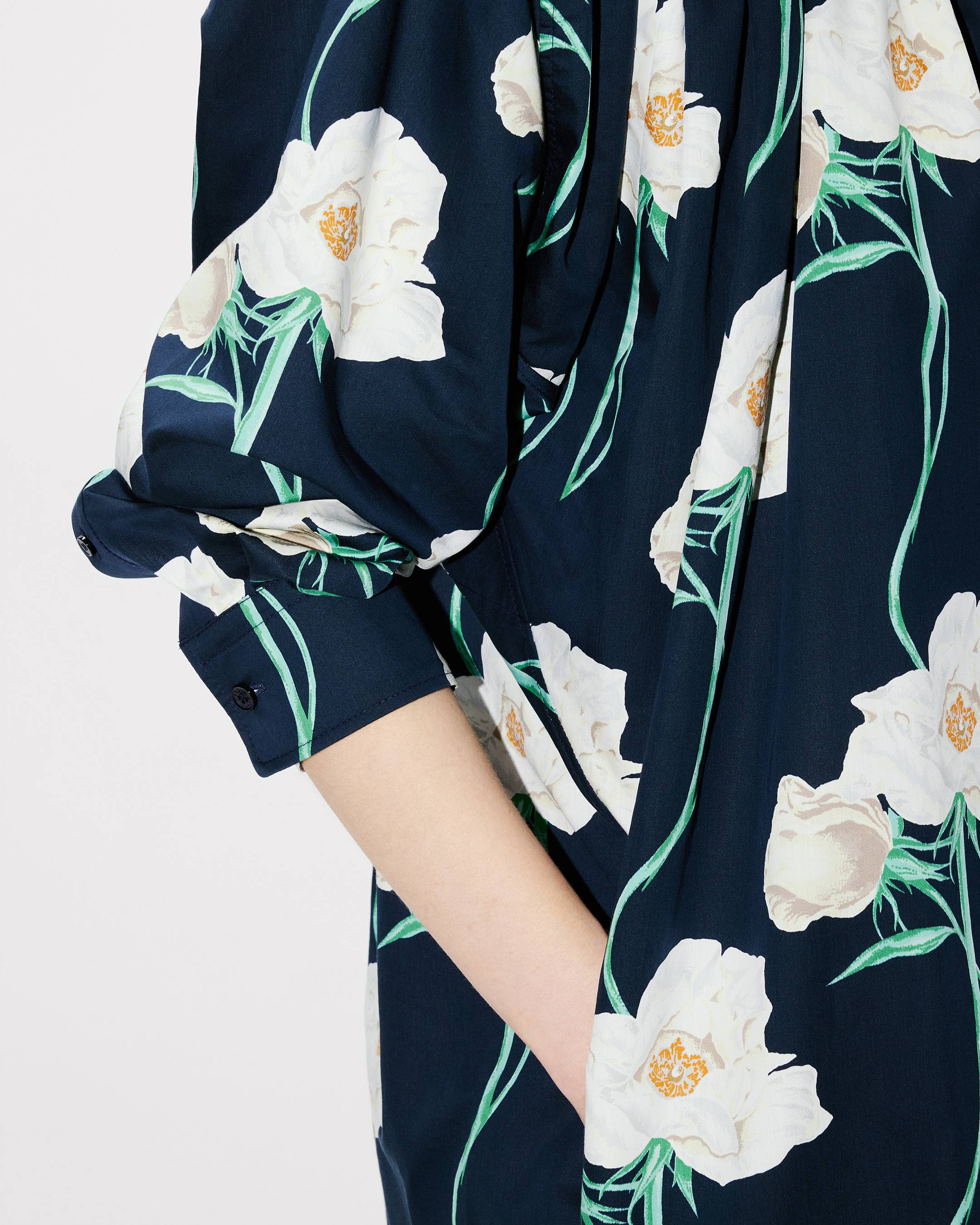 Langes Kleid mit Falten &bdquo;KENZO Archive Rose&ldquo; aus Baumwolle und Seide